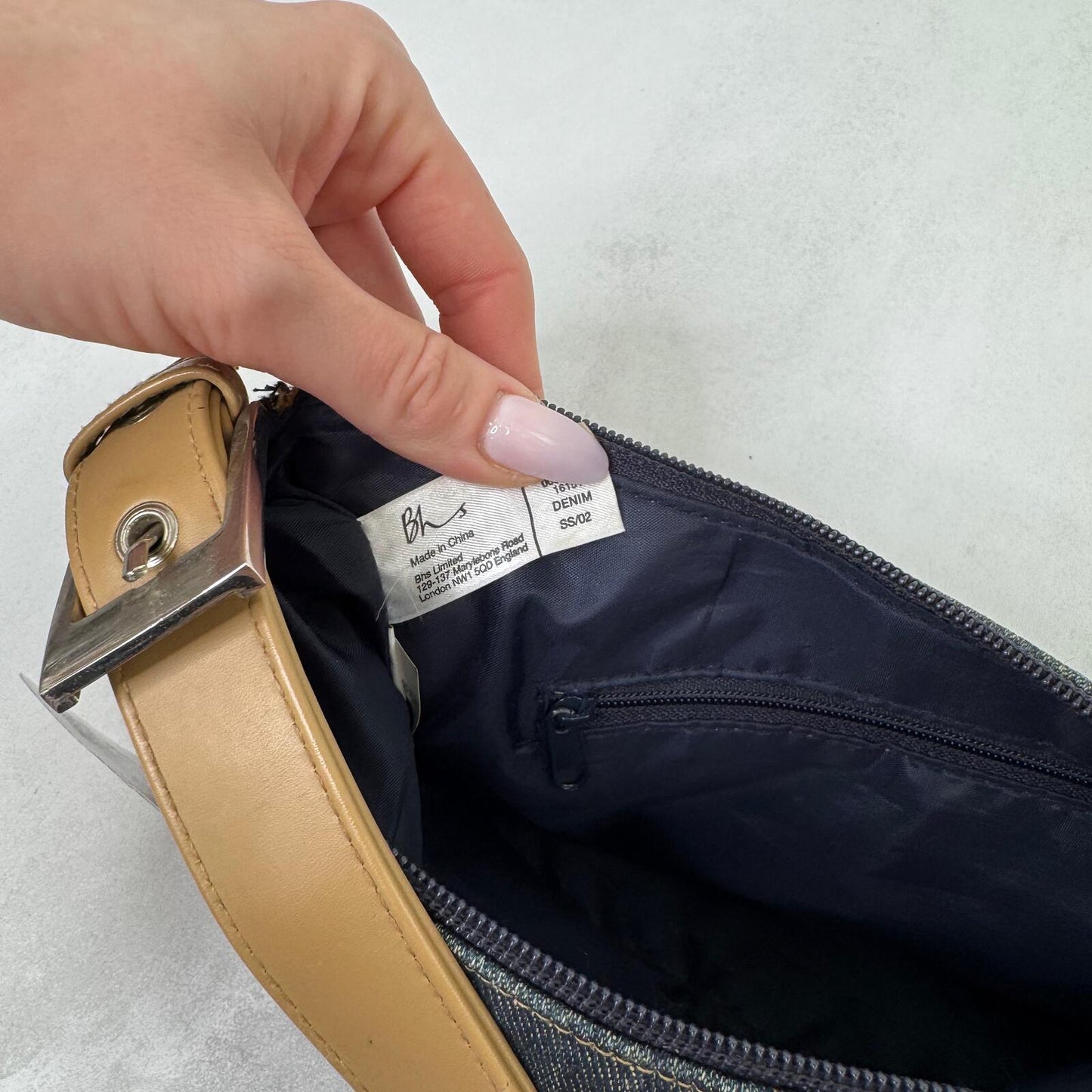 Y2K vintage shoulder bag mini small denim faux leather buckle zip closure