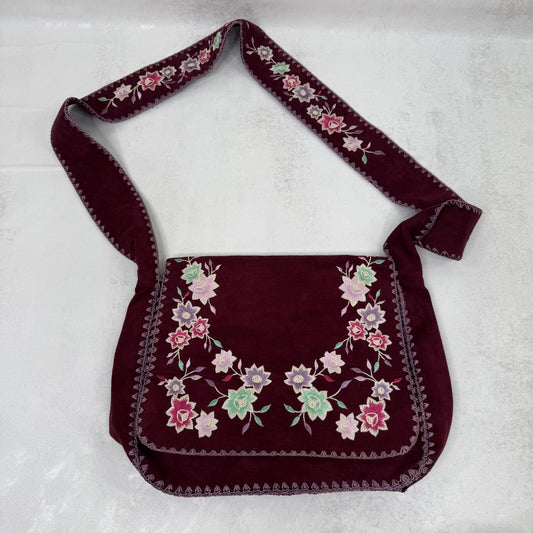 Y2K vintage Oasis messanger bag crossbody boho floral embroidery faux suede