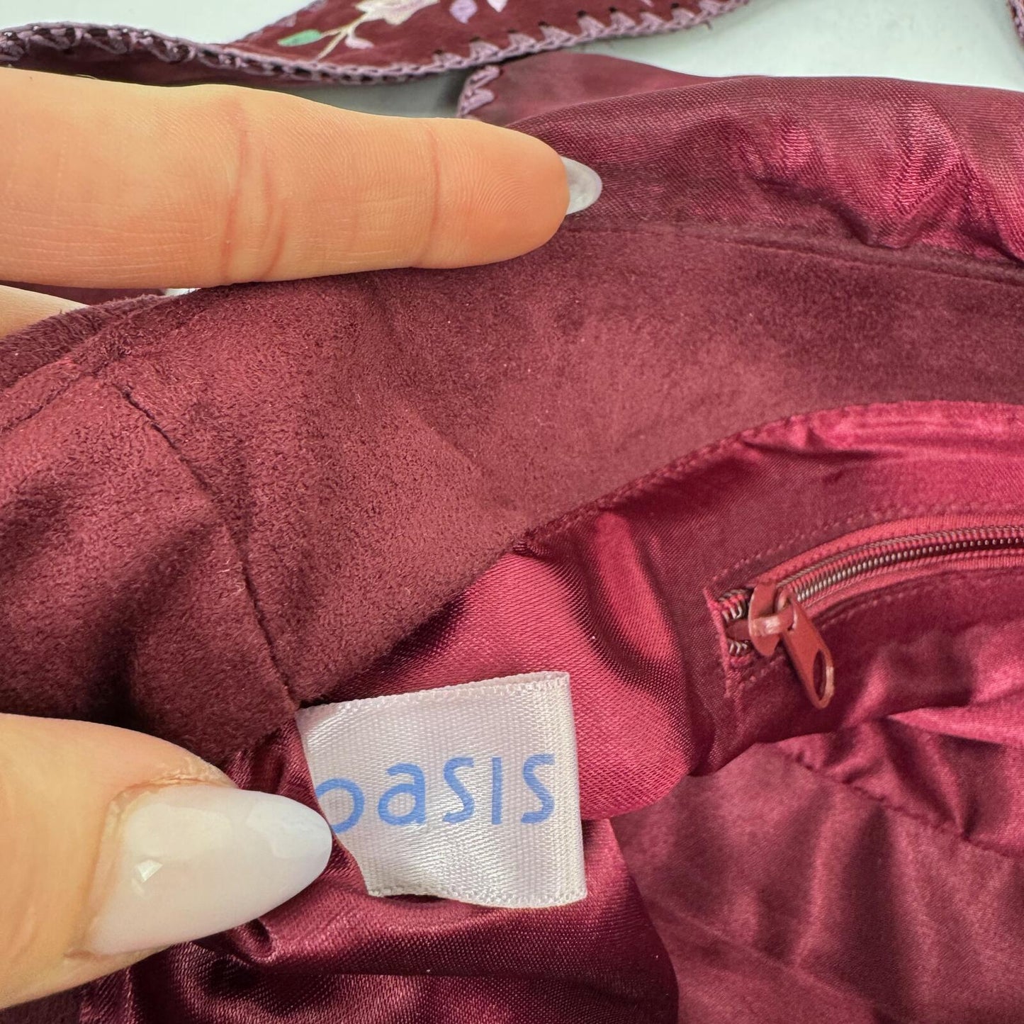 Y2K vintage Oasis messanger bag crossbody boho floral embroidery faux suede