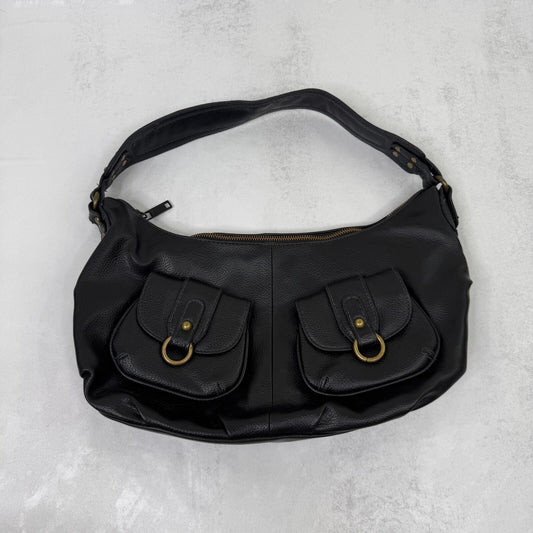 Y2K vintage leather shoulder bag medium cargo pockets slouchy black studs o ring