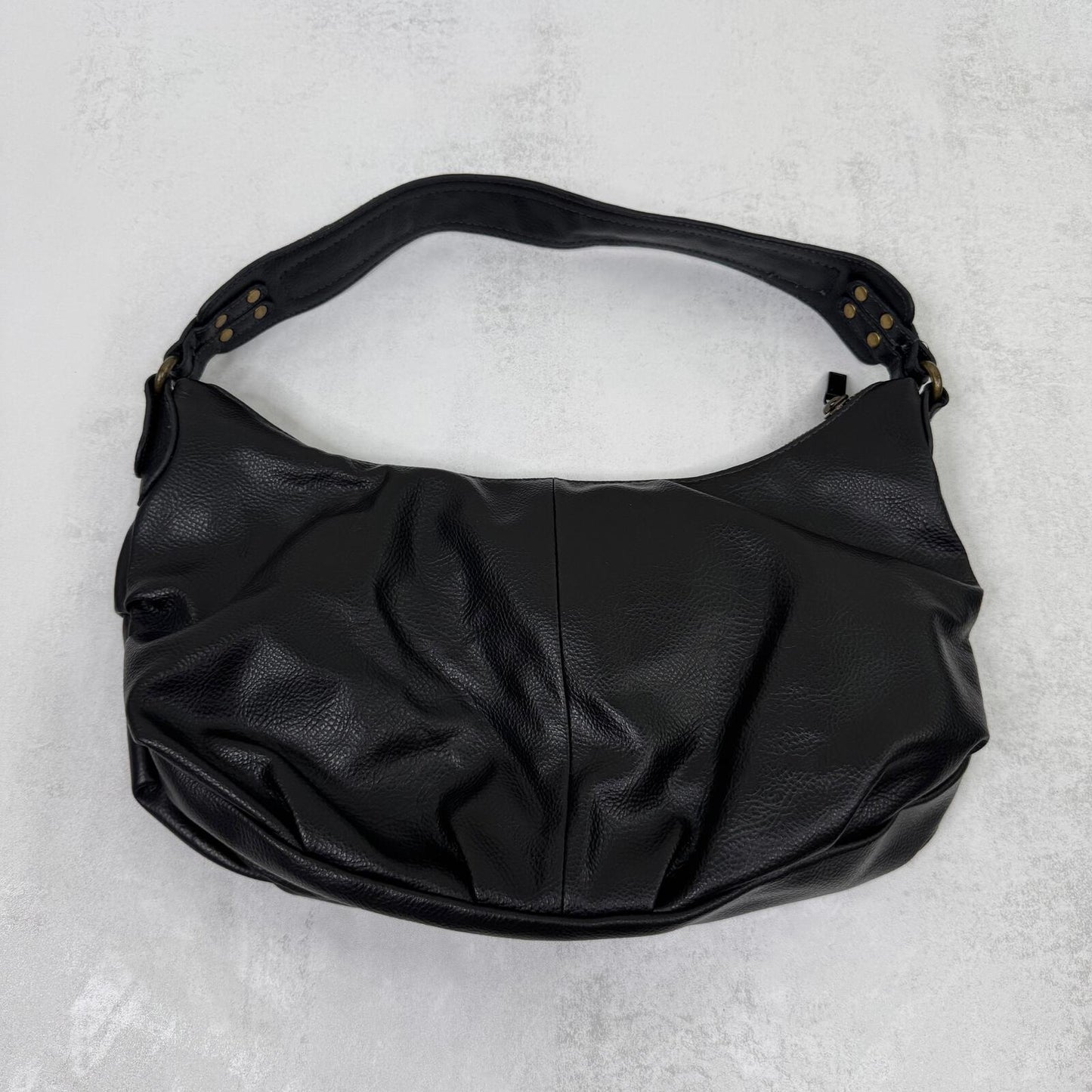 Y2K vintage leather shoulder bag medium cargo pockets slouchy black studs o ring
