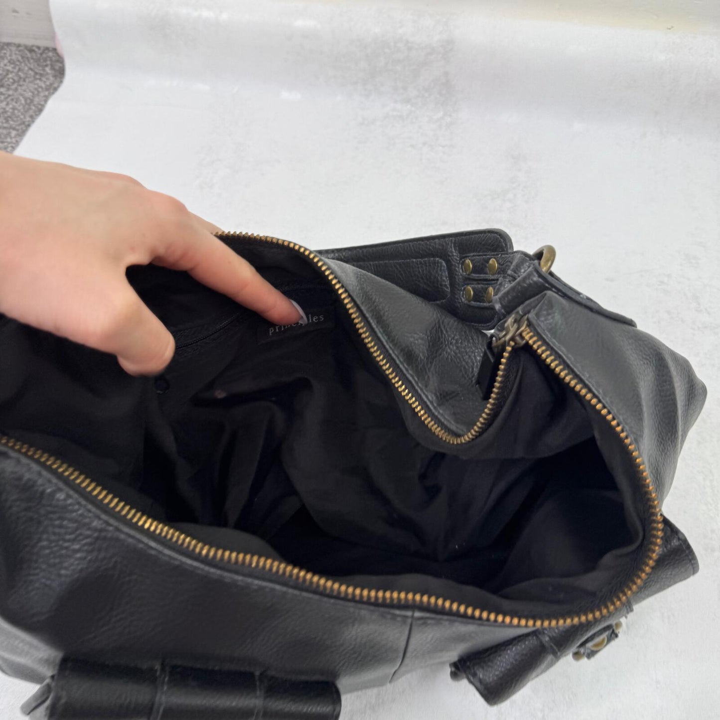 Y2K vintage leather shoulder bag medium cargo pockets slouchy black studs o ring