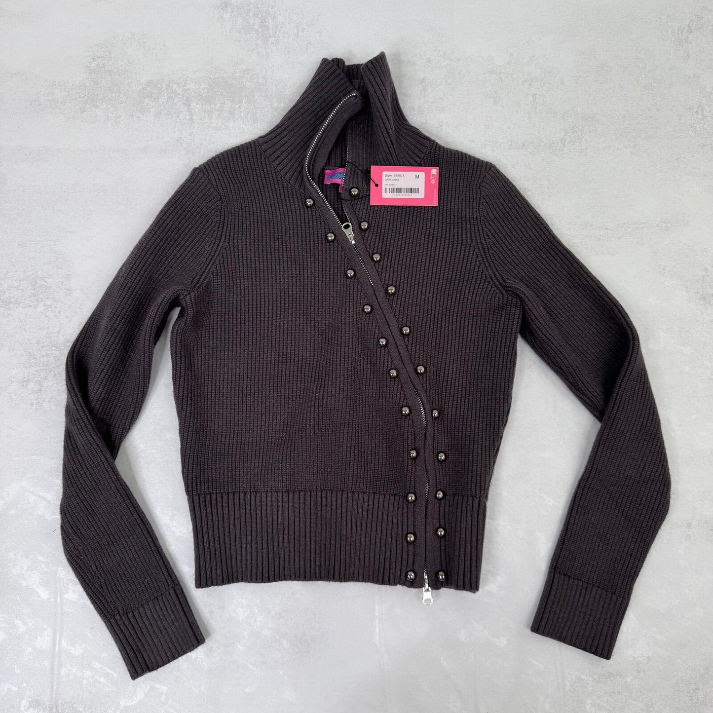 edikted zip up jumper military high neck ribbed stud buttons
