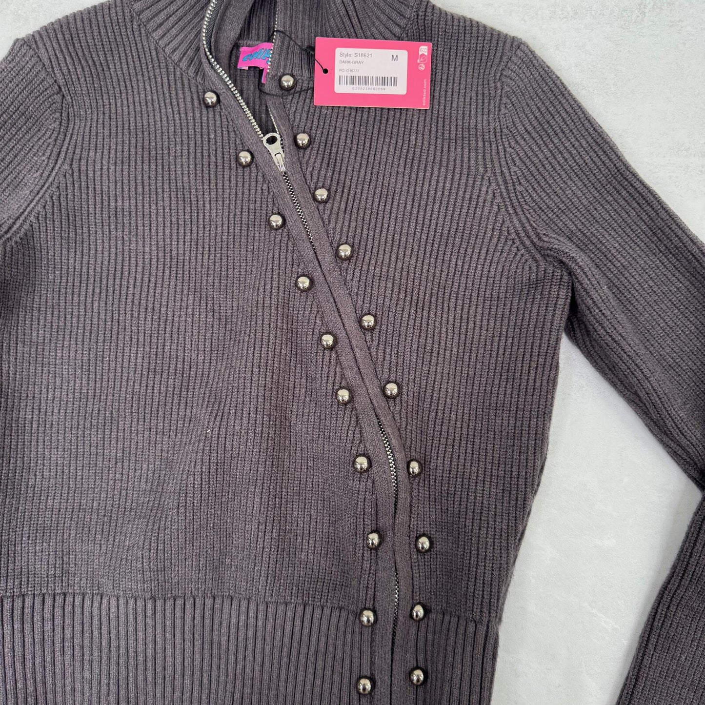 edikted zip up jumper military high neck ribbed stud buttons