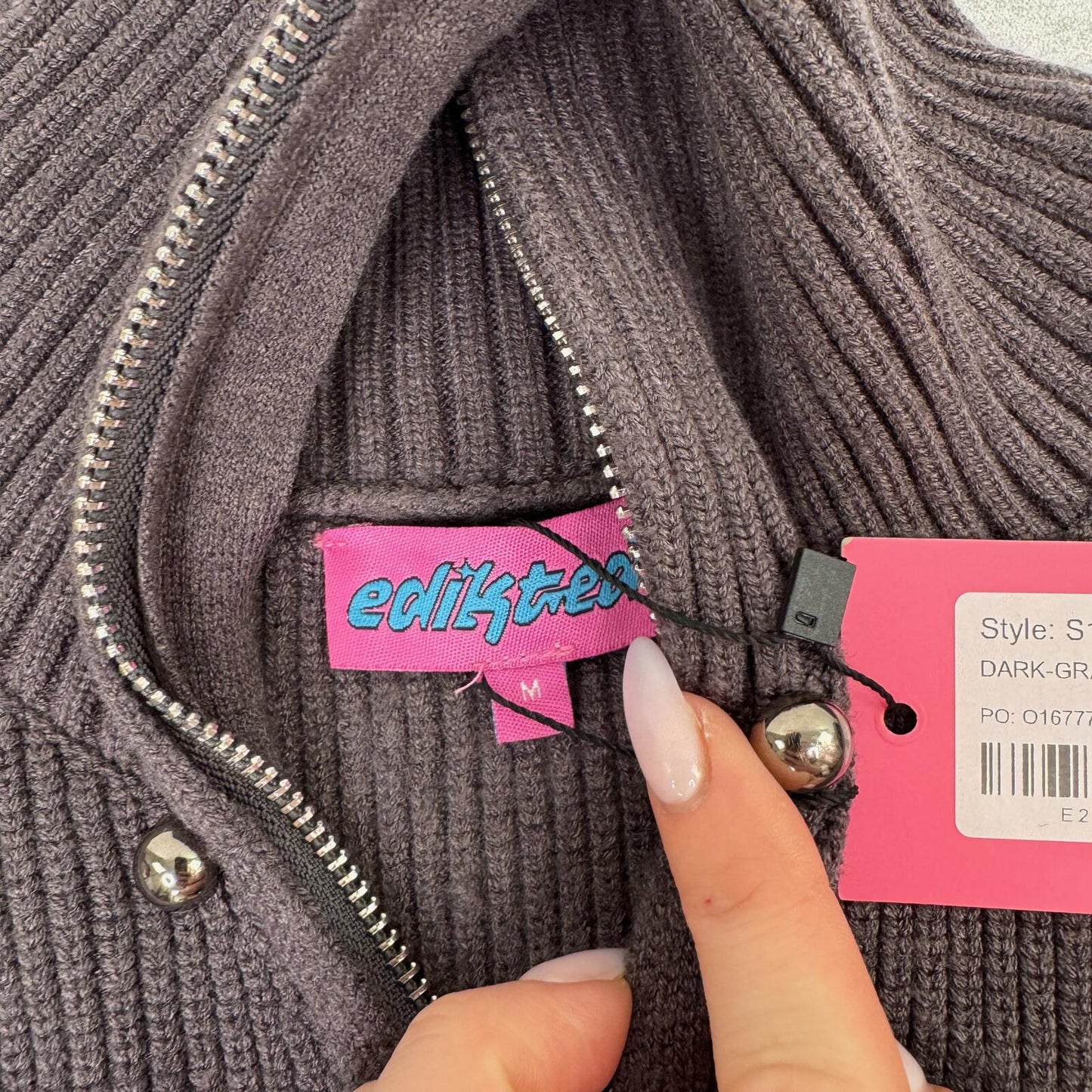 edikted zip up jumper military high neck ribbed stud buttons