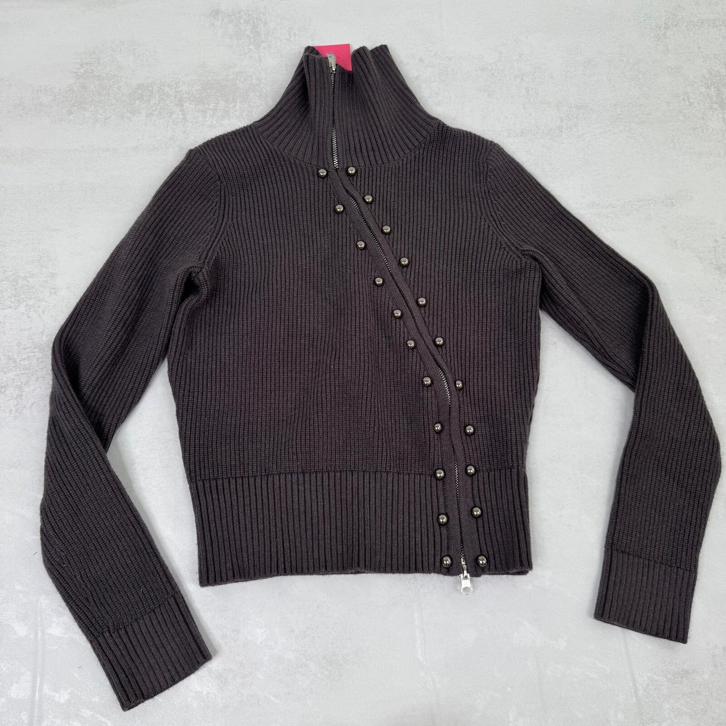 edikted zip up jumper military high neck ribbed stud buttons