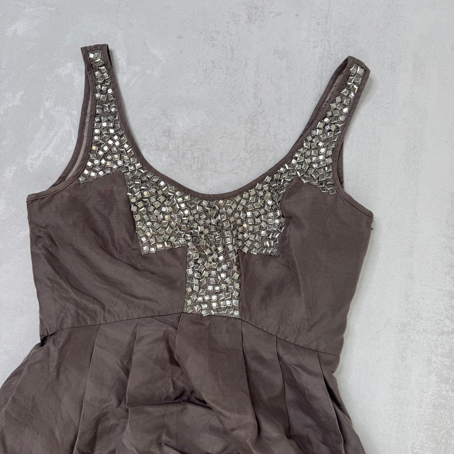 Y2K vintage Allsaints mini dress silk cotton studded embellished bubble