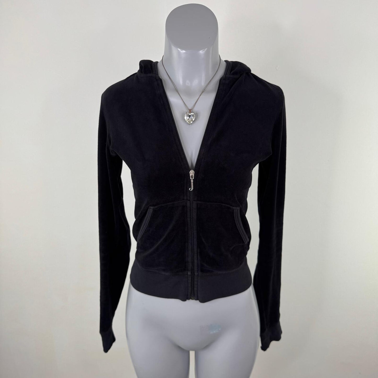 Y2K vintage Juicy Couture hoodie zip up velour fitted black silver