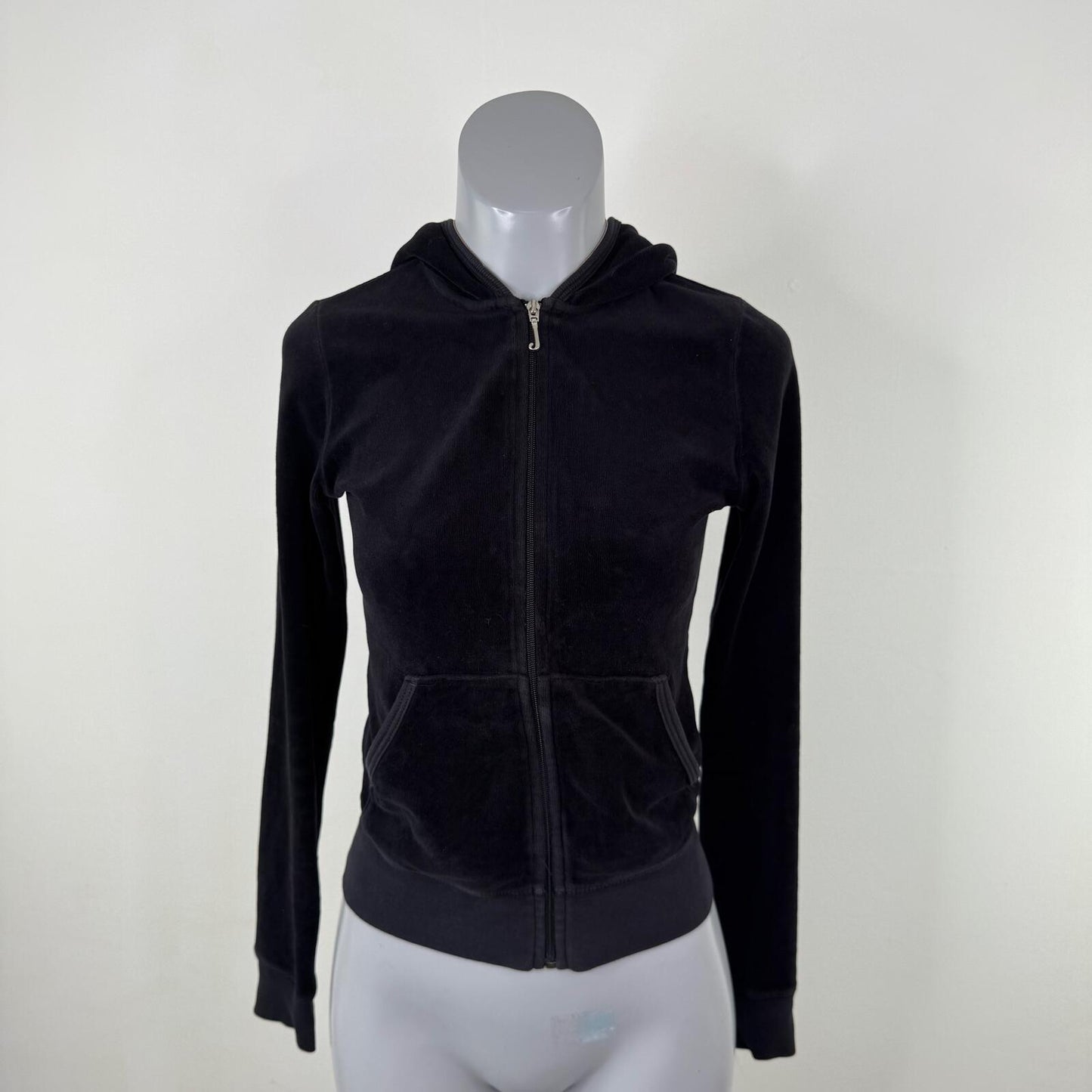 Y2K vintage Juicy Couture hoodie zip up velour fitted black silver