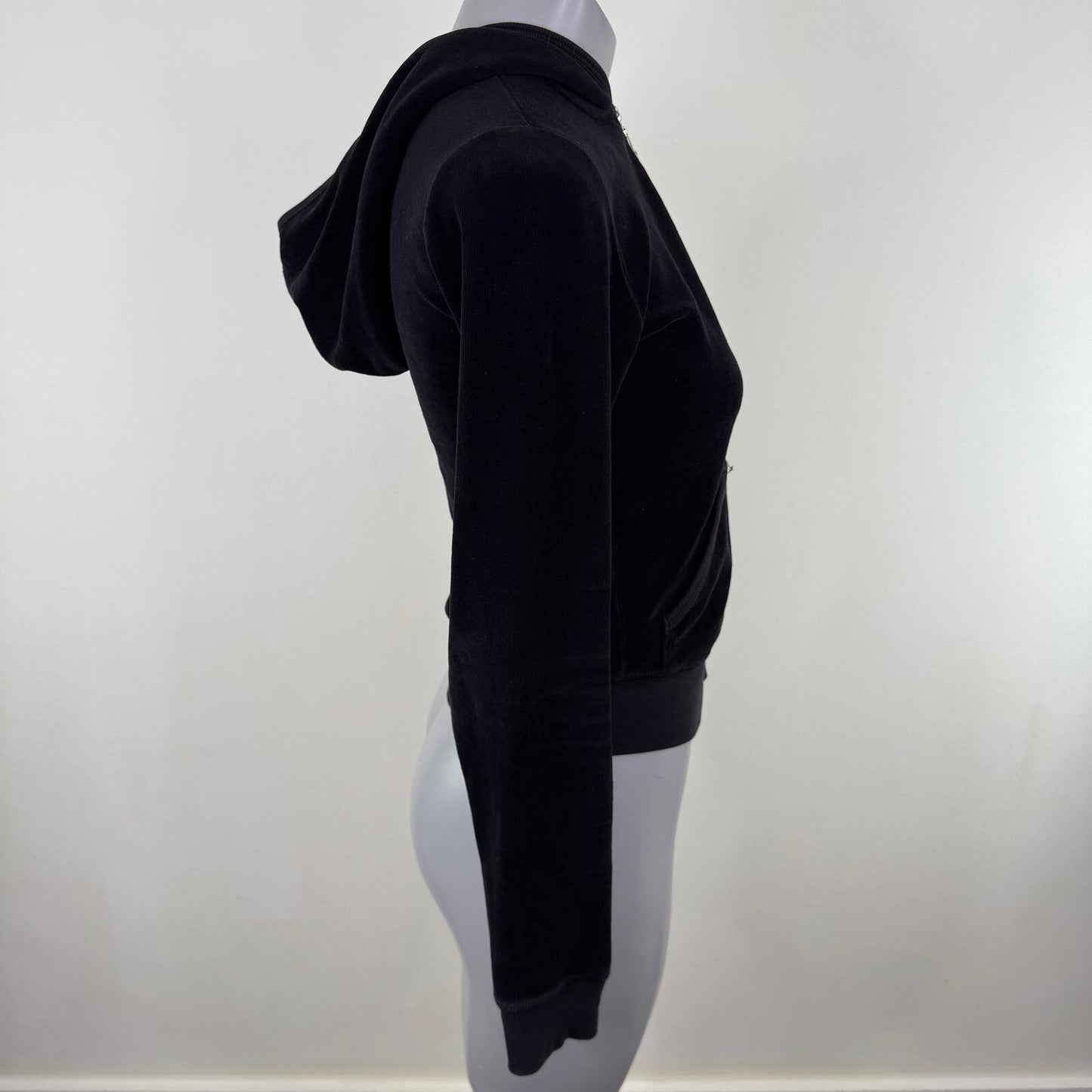 Y2K vintage Juicy Couture hoodie zip up velour fitted black silver