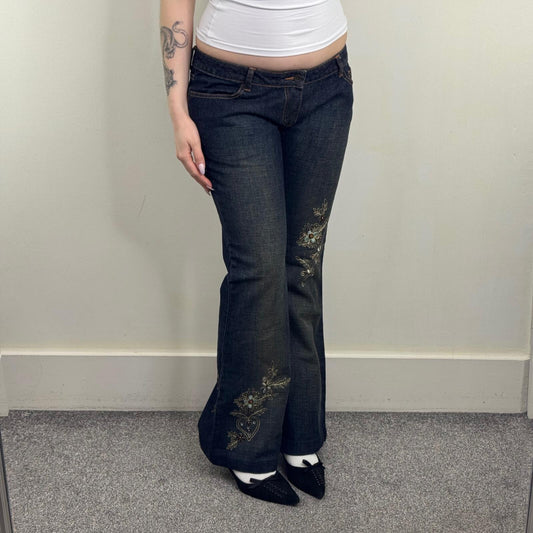 Y2K vintage Ted Baker bootcut denim jeans low rise embroidered flared beaded