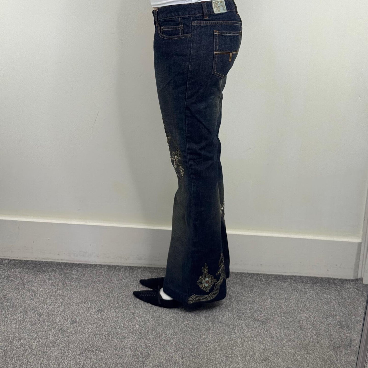 Y2K vintage Ted Baker bootcut denim jeans low rise embroidered flared beaded