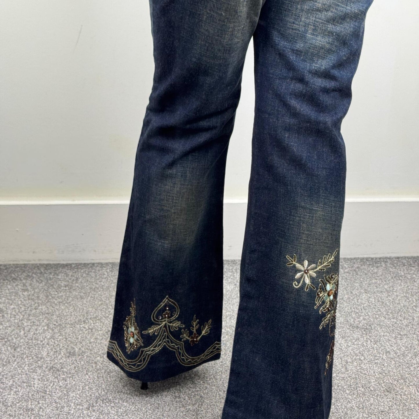 Y2K vintage Ted Baker bootcut denim jeans low rise embroidered flared beaded