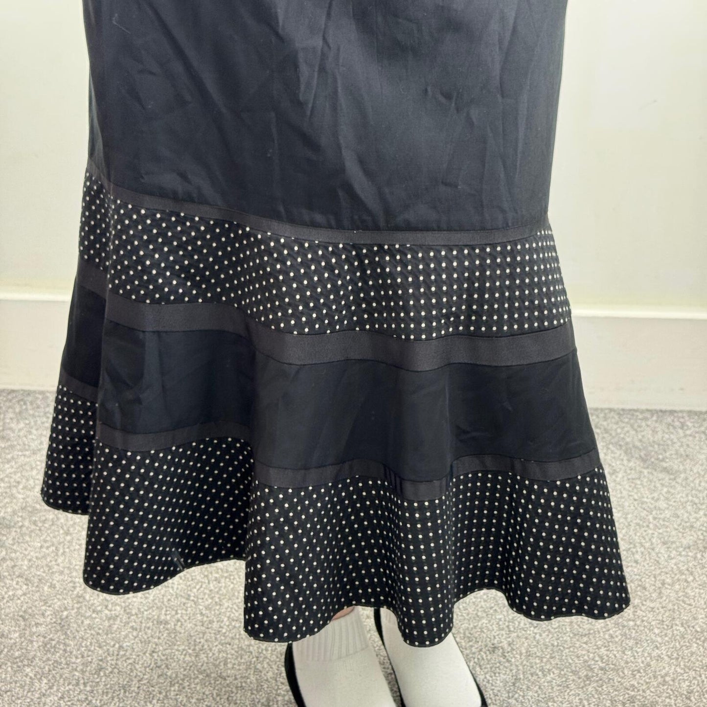 Y2K vintage maxi skirt polka dot hem a line low rise spotty black white