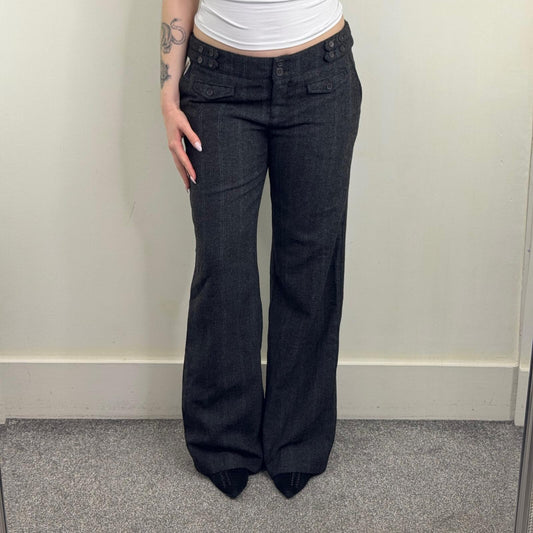Y2K vintage tailored bootcut trousers dress formal office pinstripe wool blend