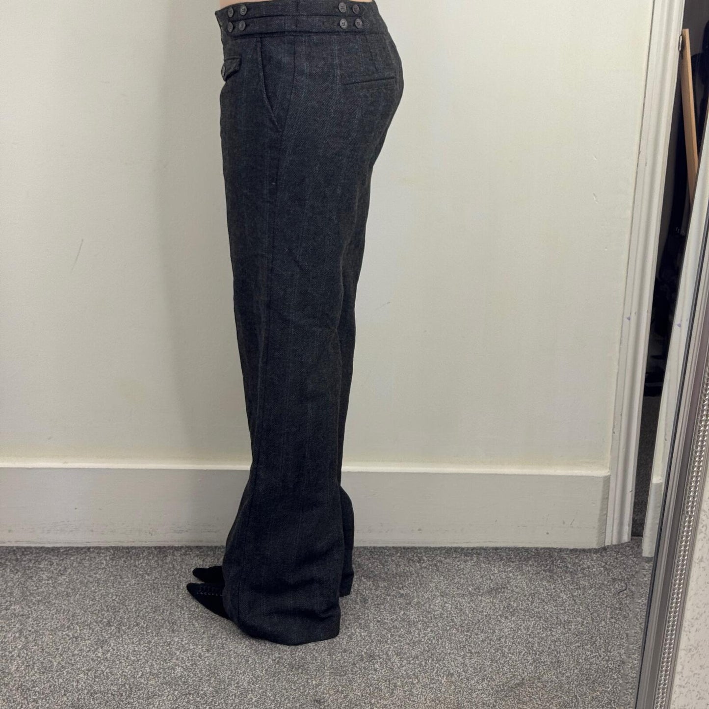 Y2K vintage tailored bootcut trousers dress formal office pinstripe wool blend