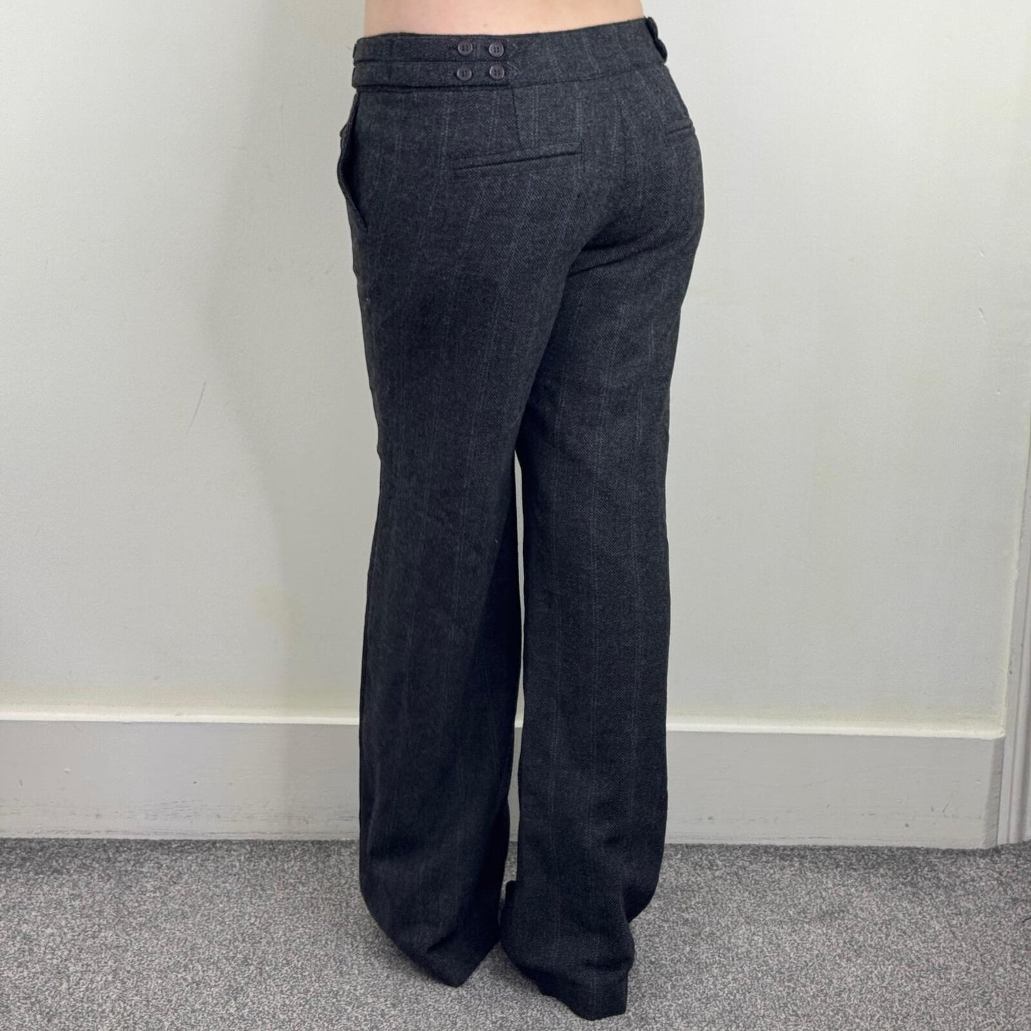 Y2K vintage tailored bootcut trousers dress formal office pinstripe wool blend