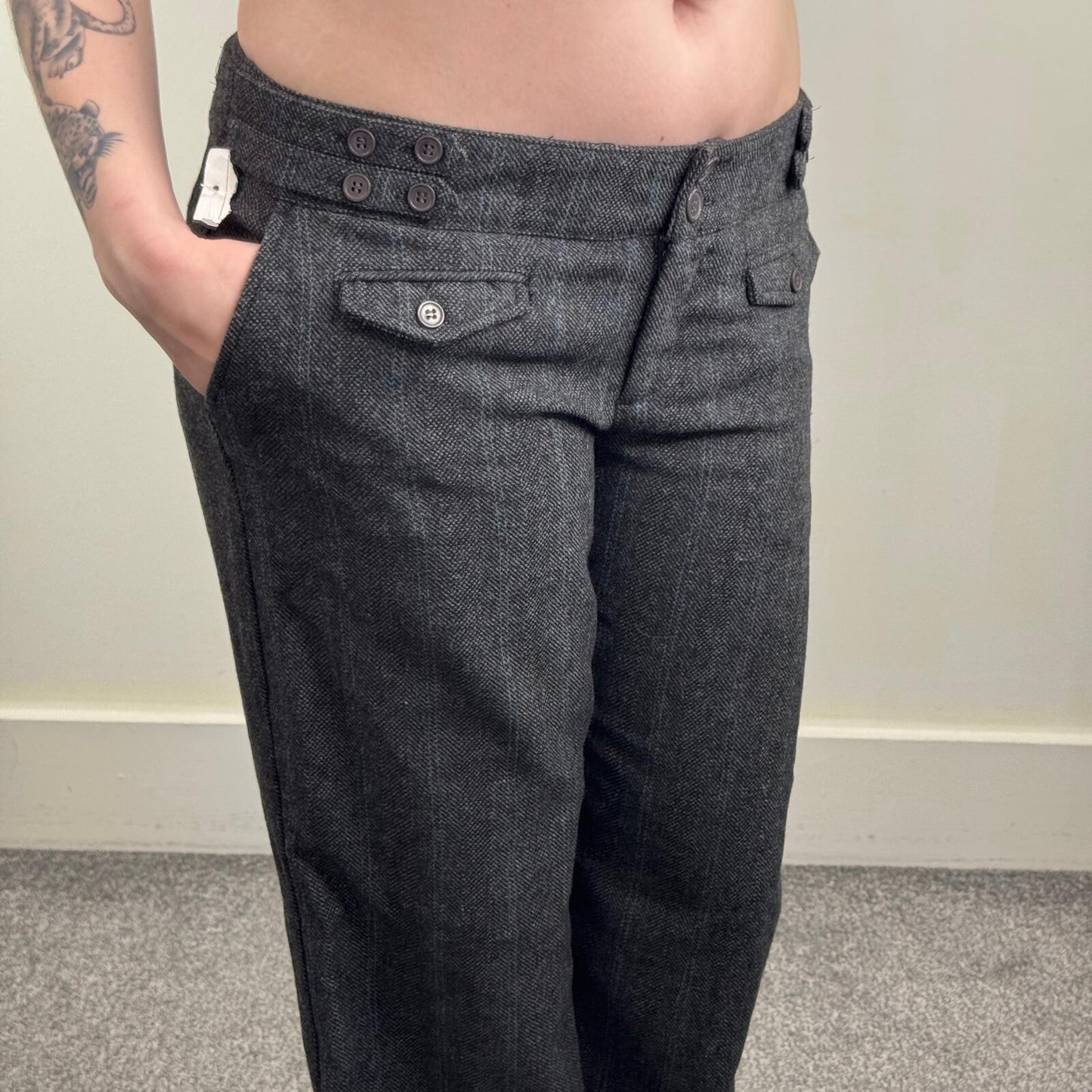 Y2K vintage tailored bootcut trousers dress formal office pinstripe wool blend