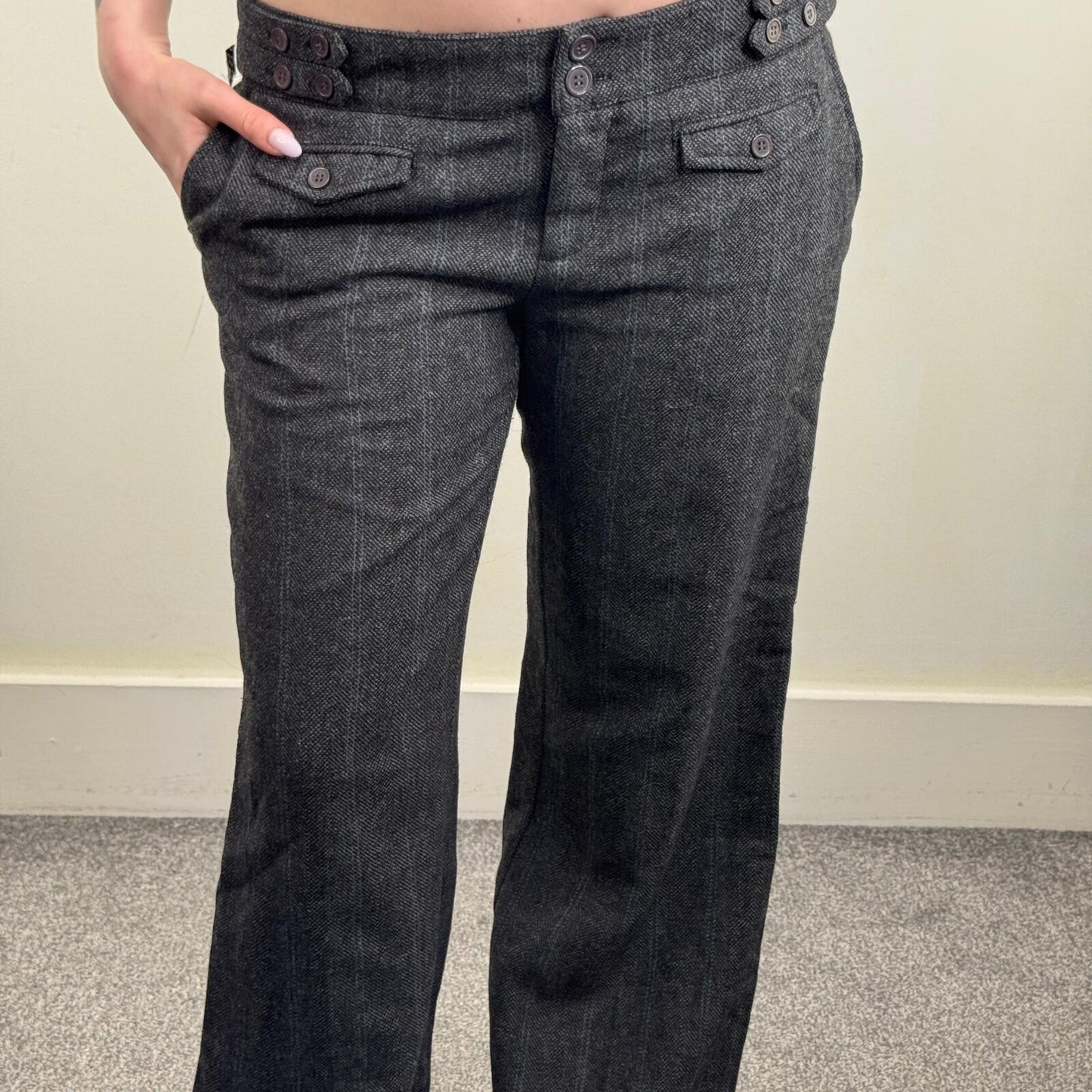 Y2K vintage tailored bootcut trousers dress formal office pinstripe wool blend