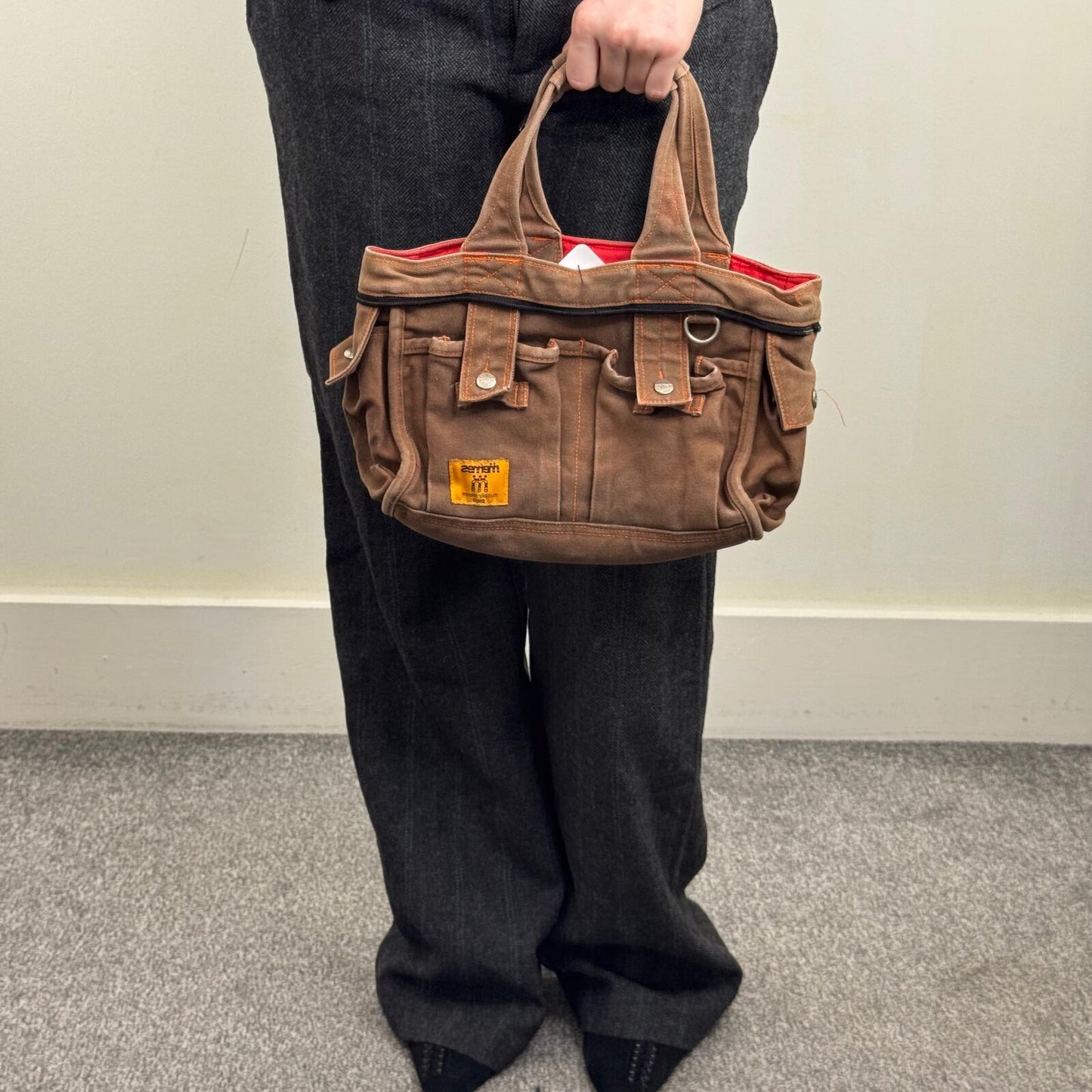 Y2K vintage handbag reversible cargo denim pockets mini small