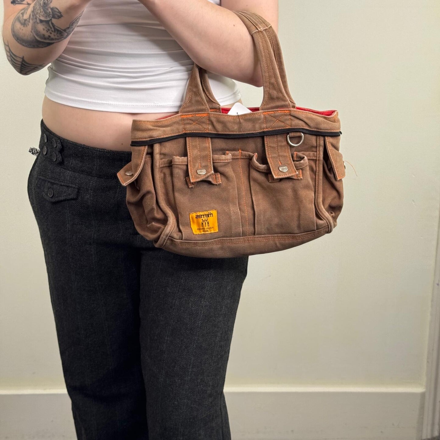 Y2K vintage handbag reversible cargo denim pockets mini small