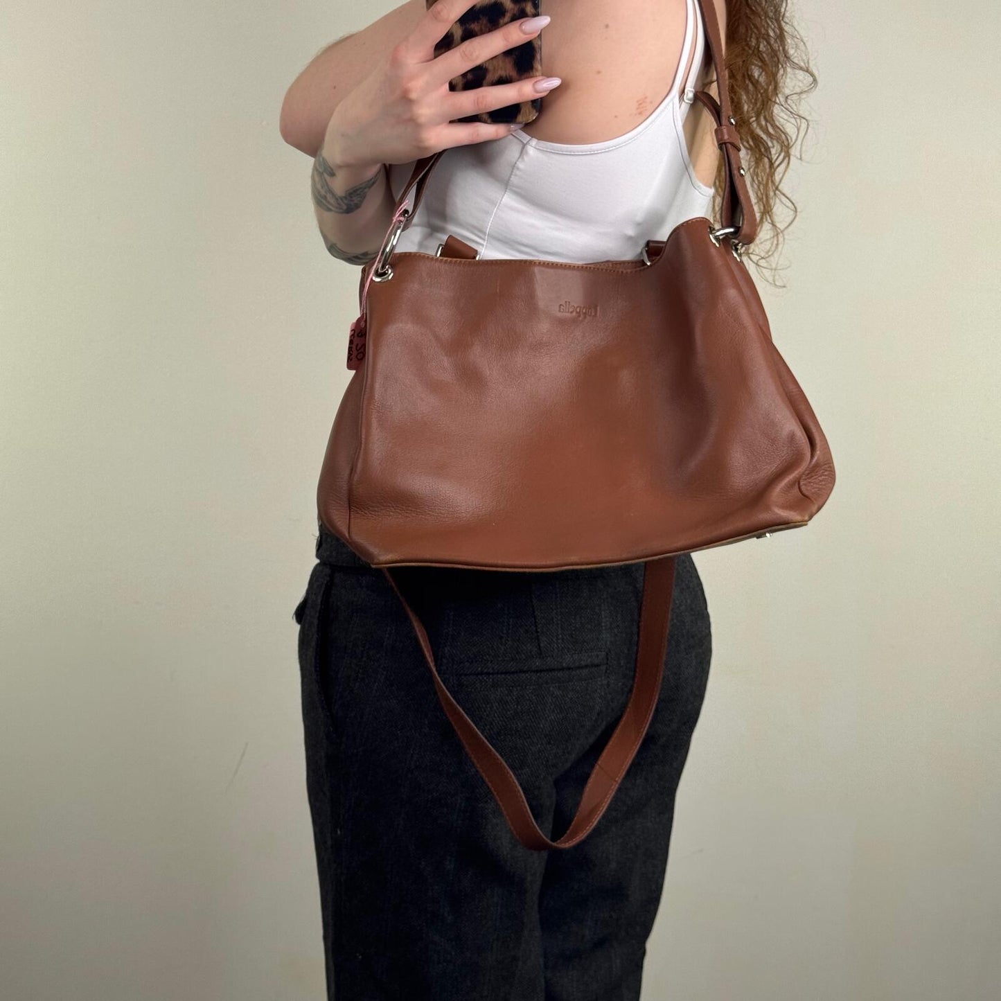 Y2K vintage genuine leather shoulder bag crossbody strap medium