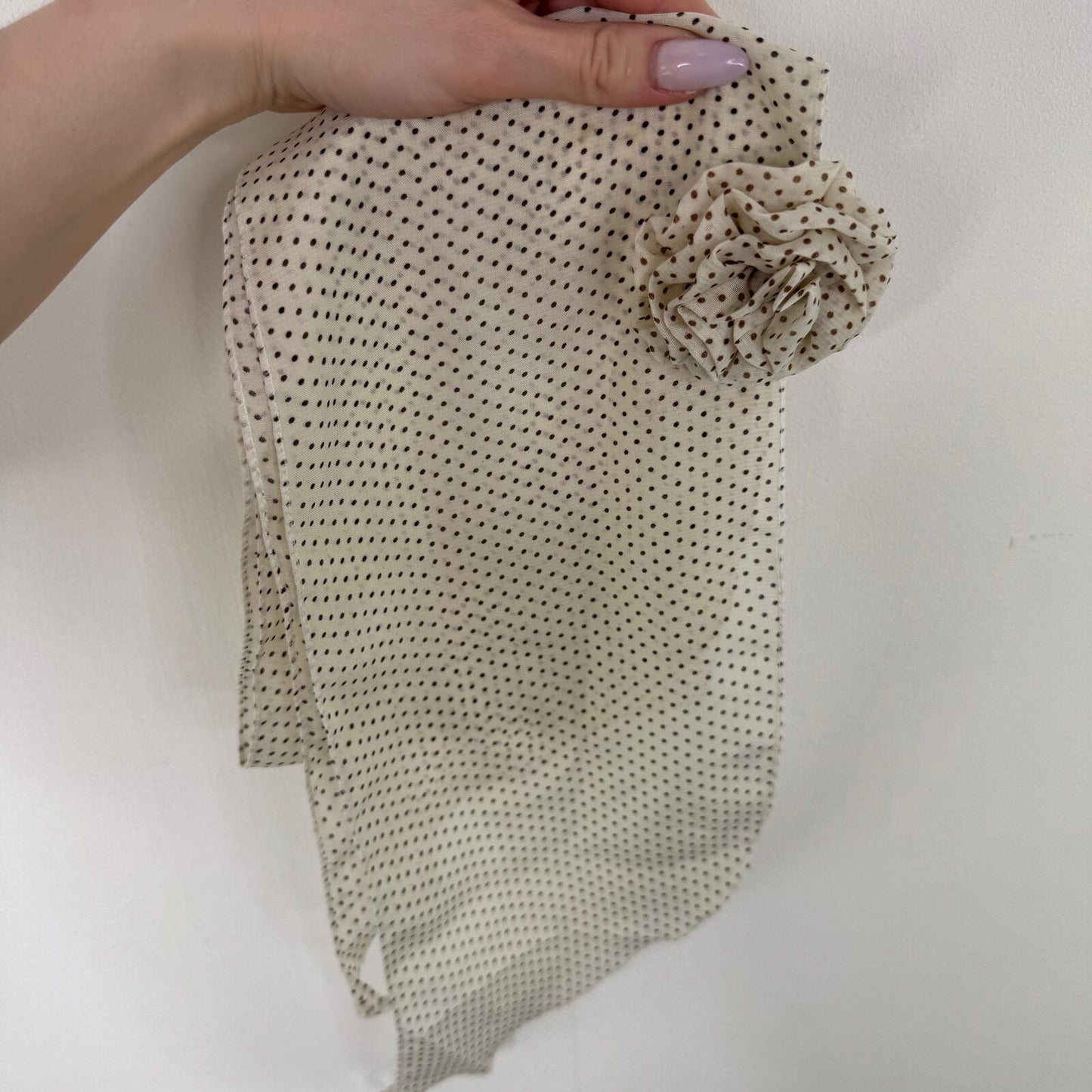 Y2K vintage scarf polka dot with floral clip cream sheer flower adjustable