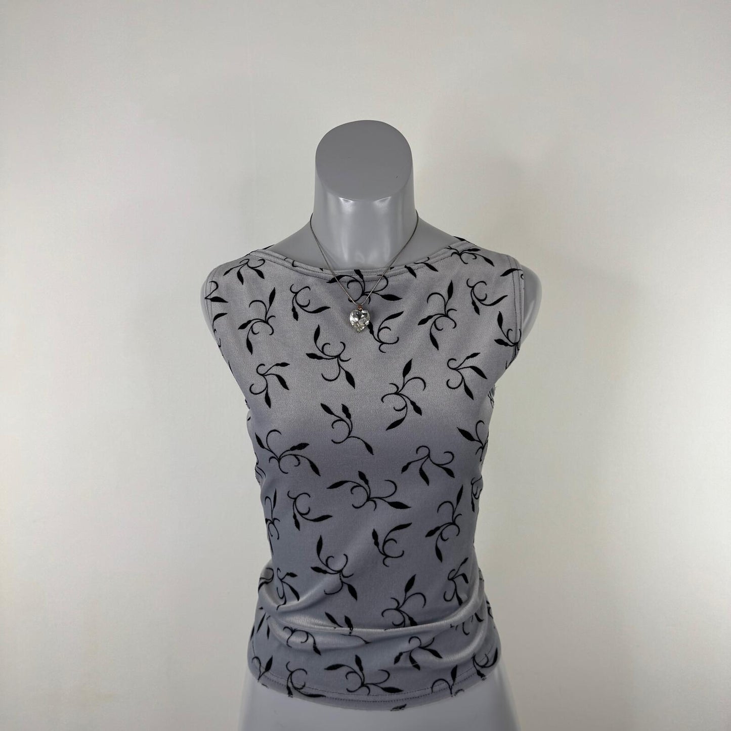 90s vintage tank top mesh high neck velvet pattern fitted stretchy leaves