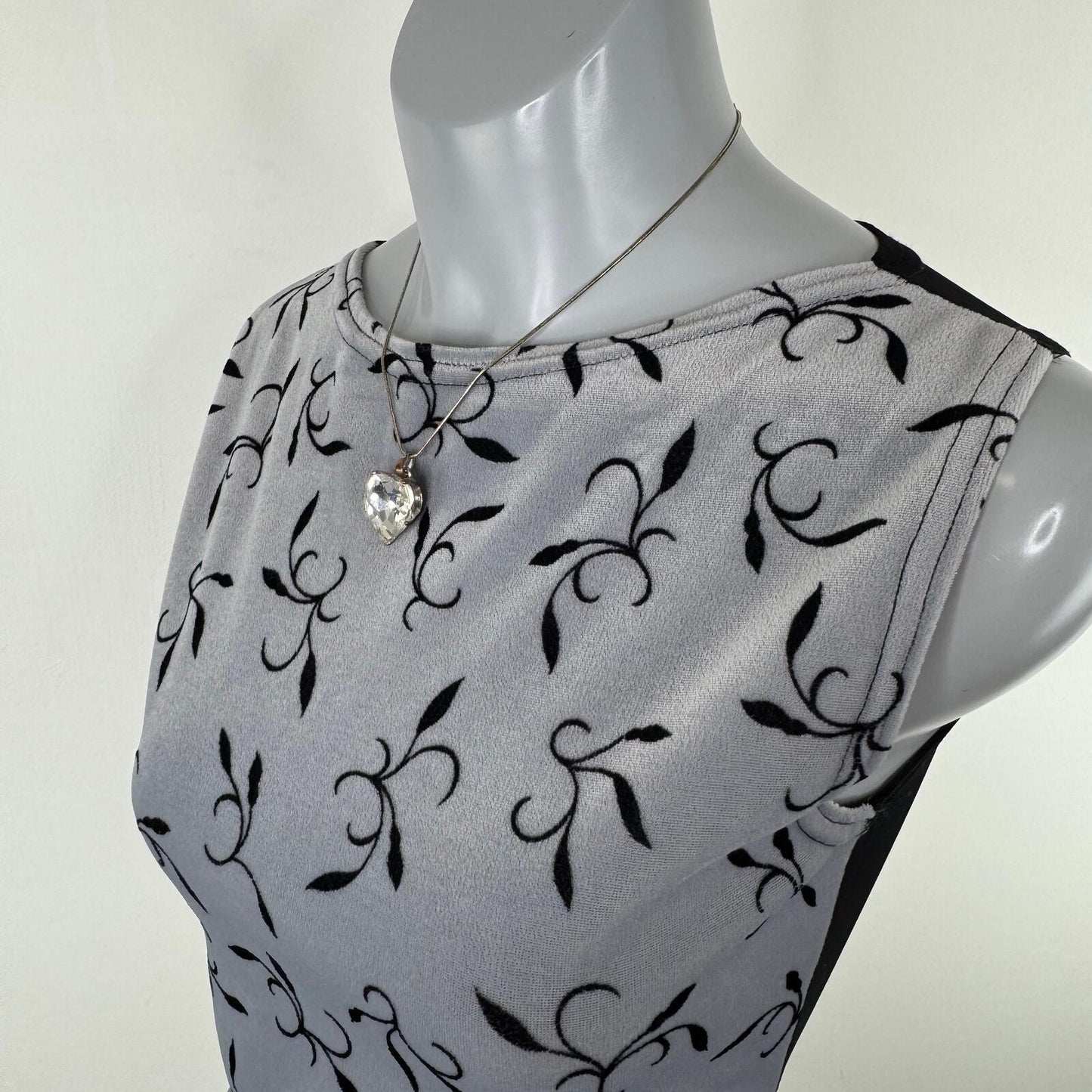 90s vintage tank top mesh high neck velvet pattern fitted stretchy leaves