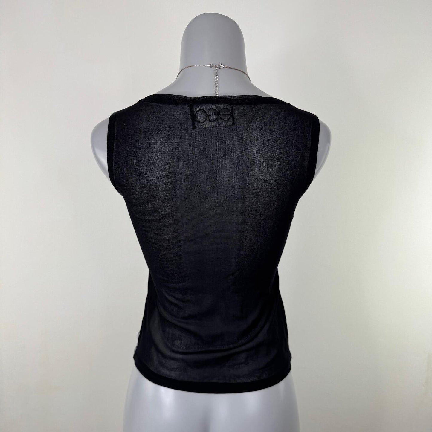 90s vintage tank top mesh high neck velvet pattern fitted stretchy leaves