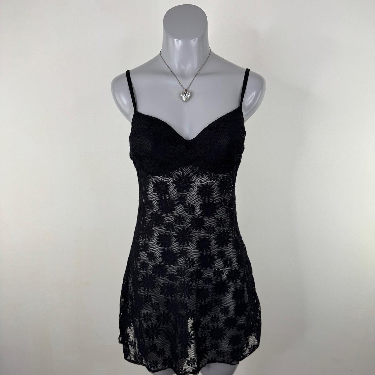 Y2K vintage babydoll dress floral lace mesh stretchy lingerie mini short