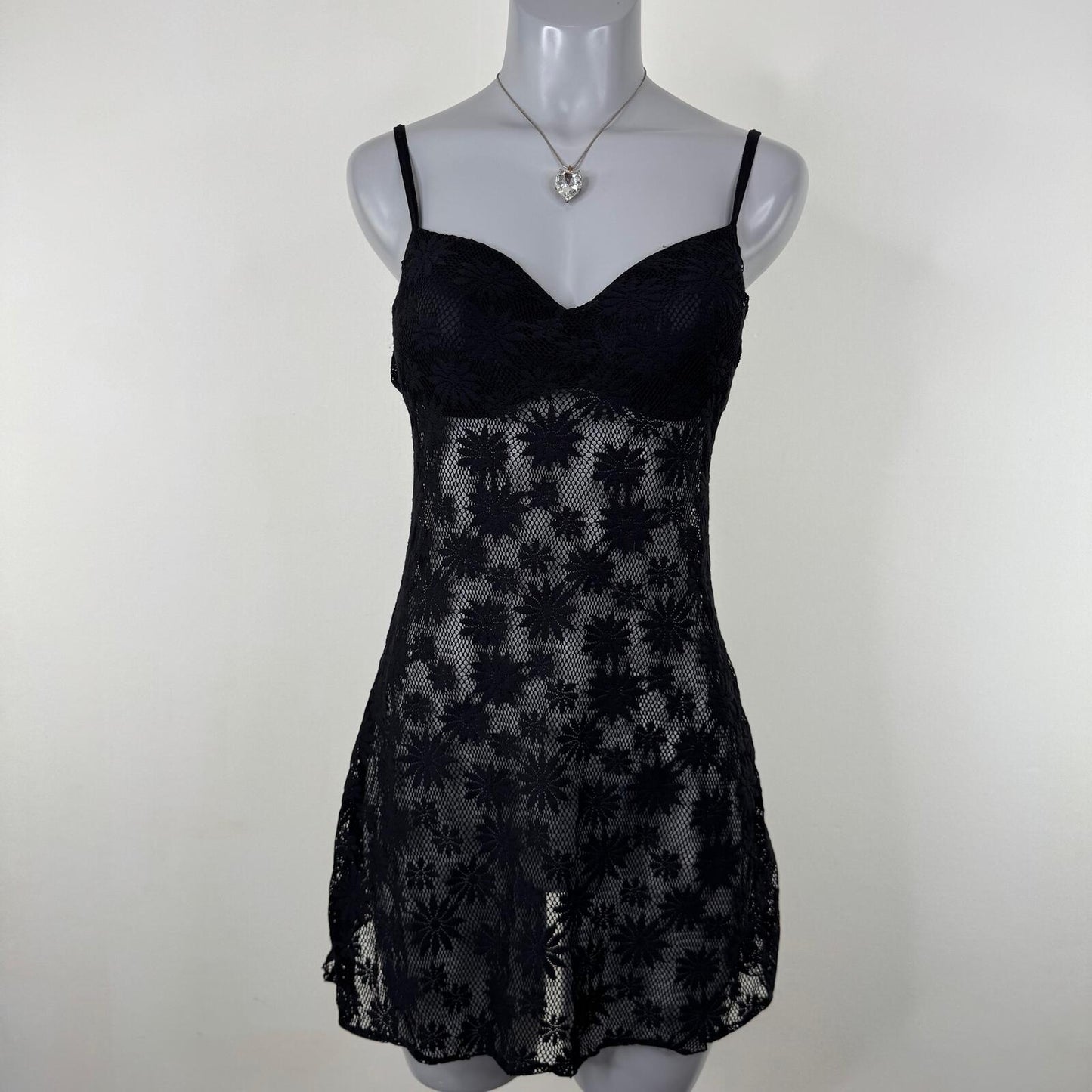 Y2K vintage babydoll dress floral lace mesh stretchy lingerie mini short