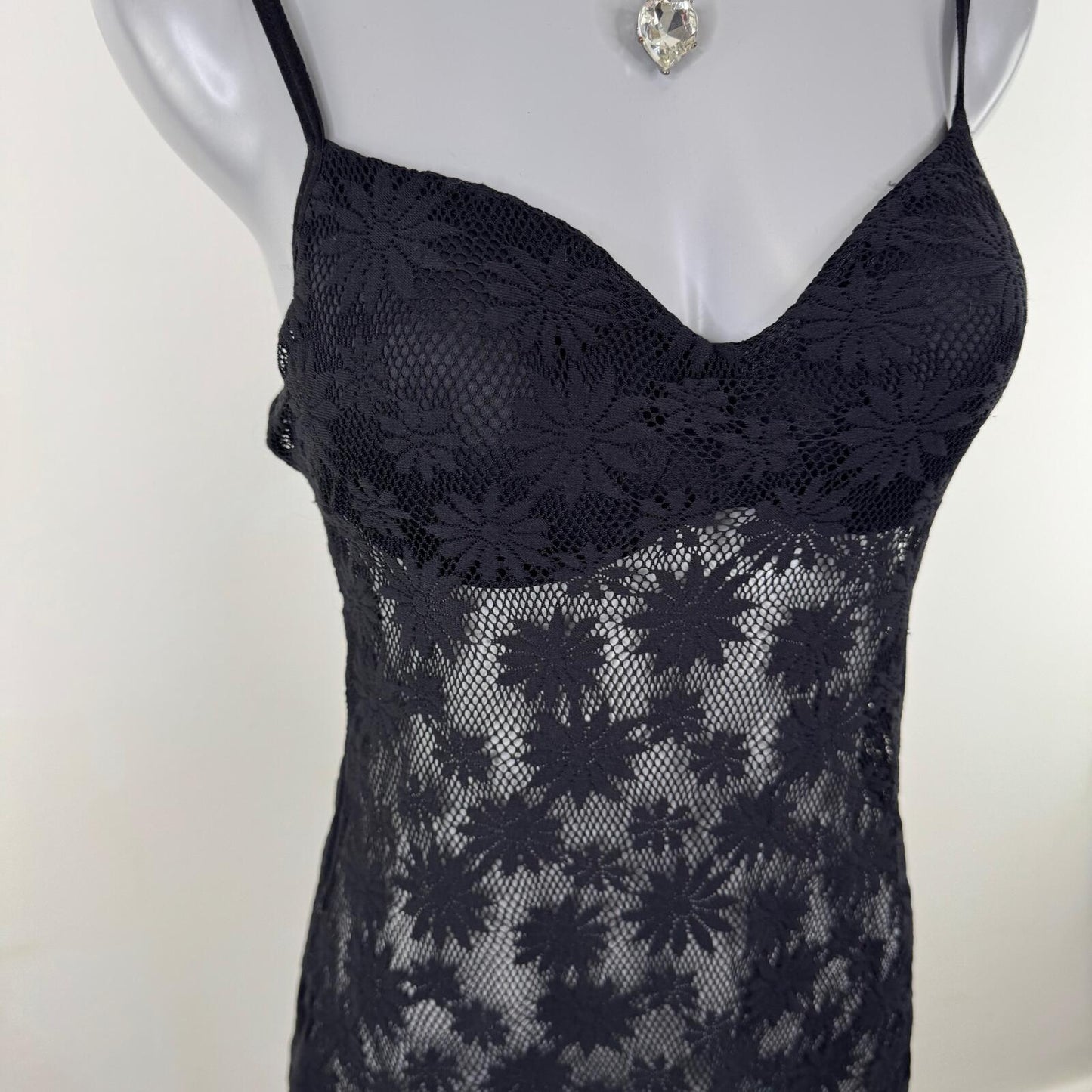 Y2K vintage babydoll dress floral lace mesh stretchy lingerie mini short