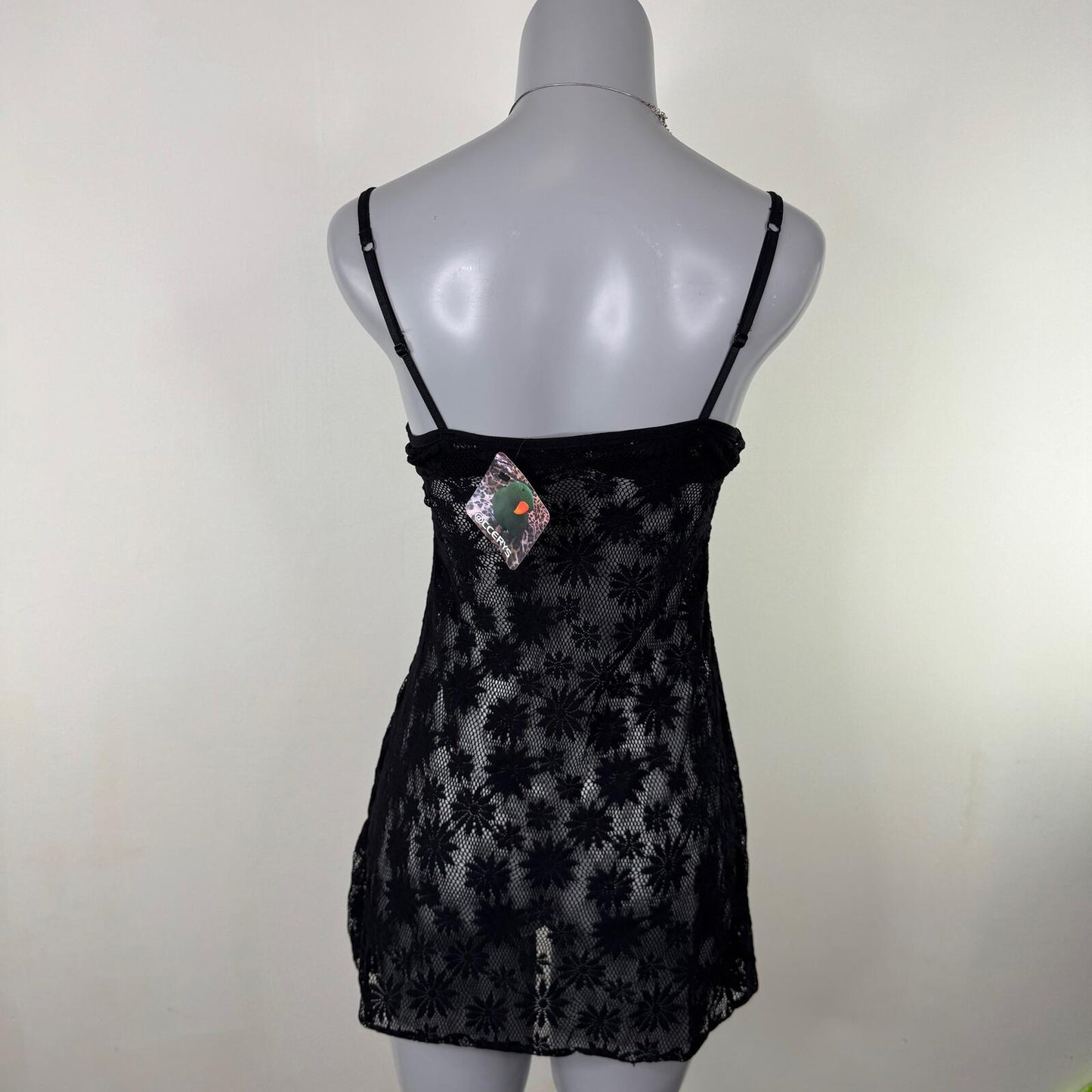 Y2K vintage babydoll dress floral lace mesh stretchy lingerie mini short