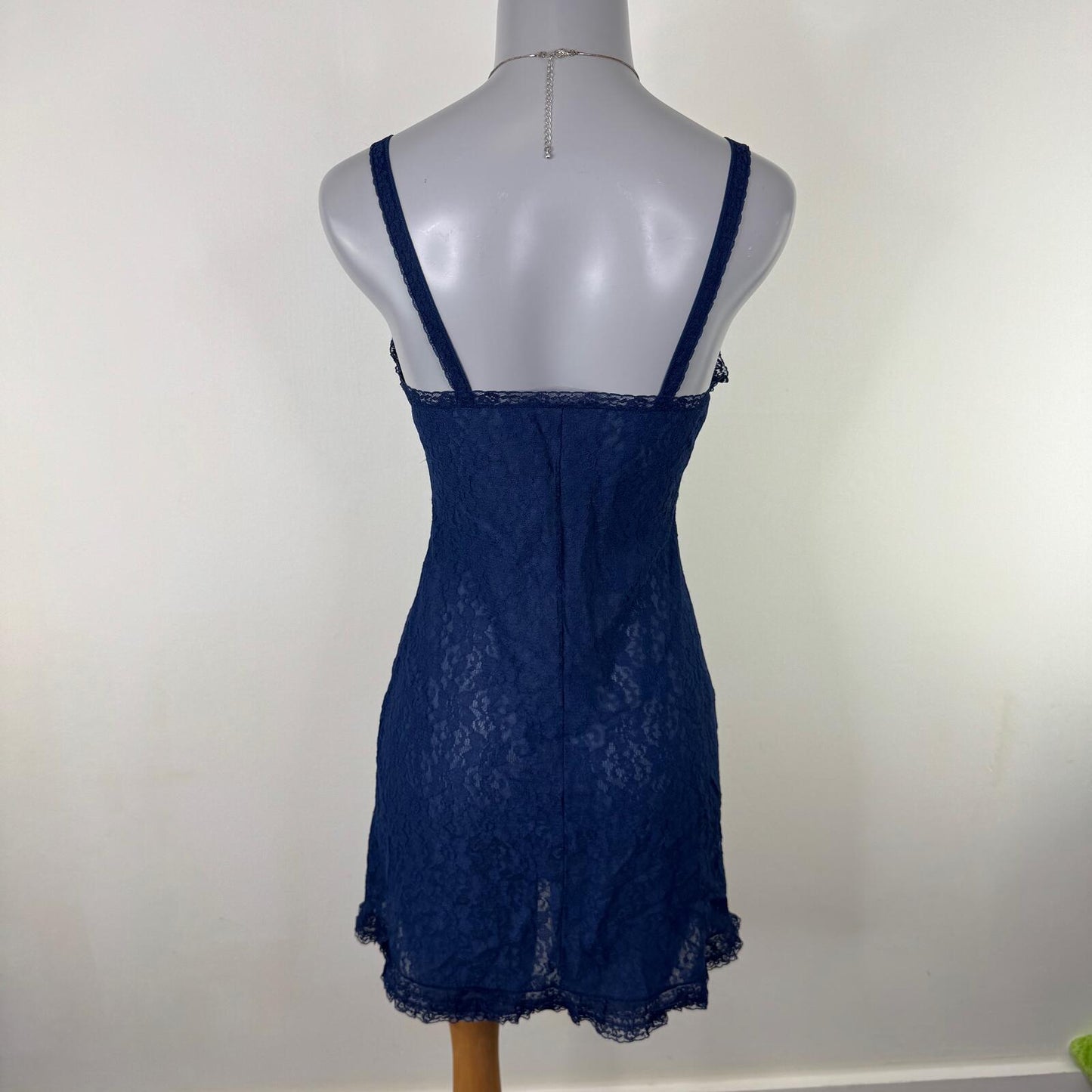 Vintage chemise dress lace floral navy frilly mesh ruffle mini babydoll short