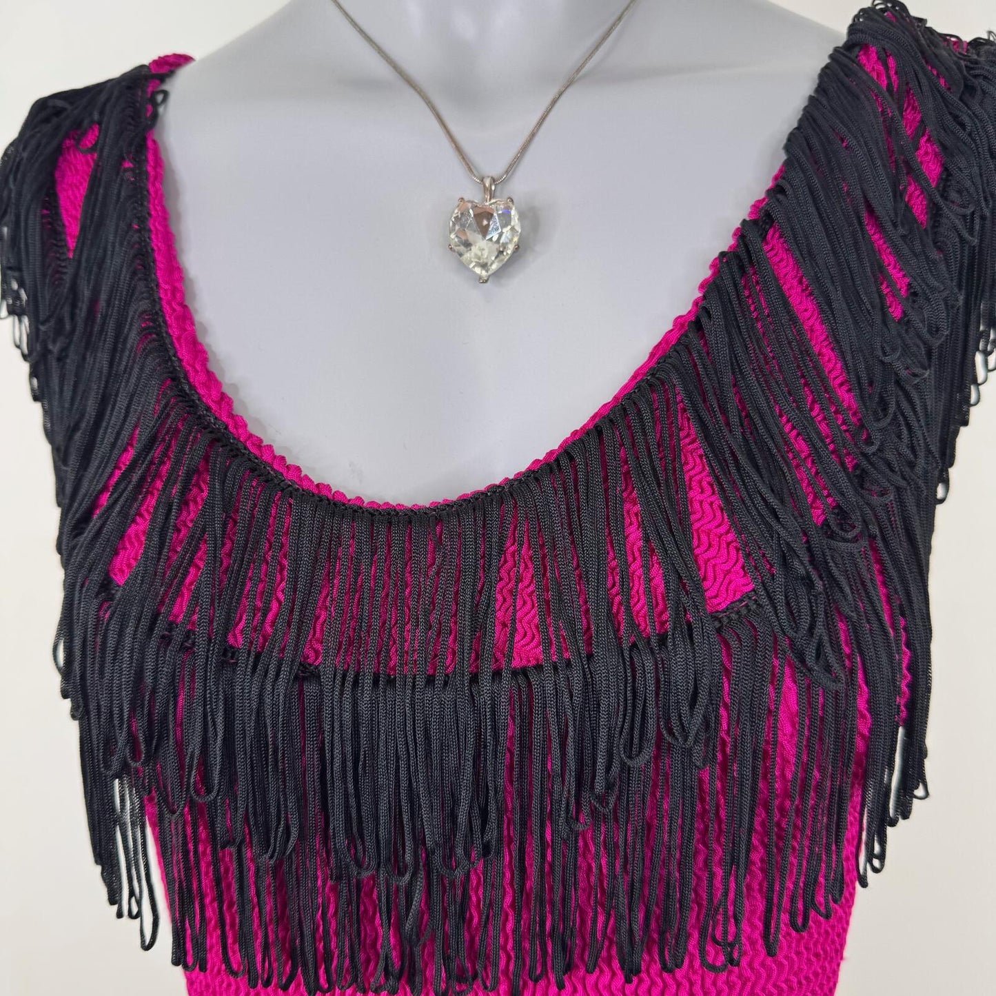 Vintage bodycon mini dress fitted fringe hot pink black low back wiggle flapper