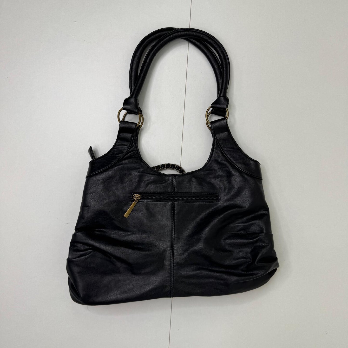 Y2K vintage shoulder bag faux leather studded rose o rings medium black gold