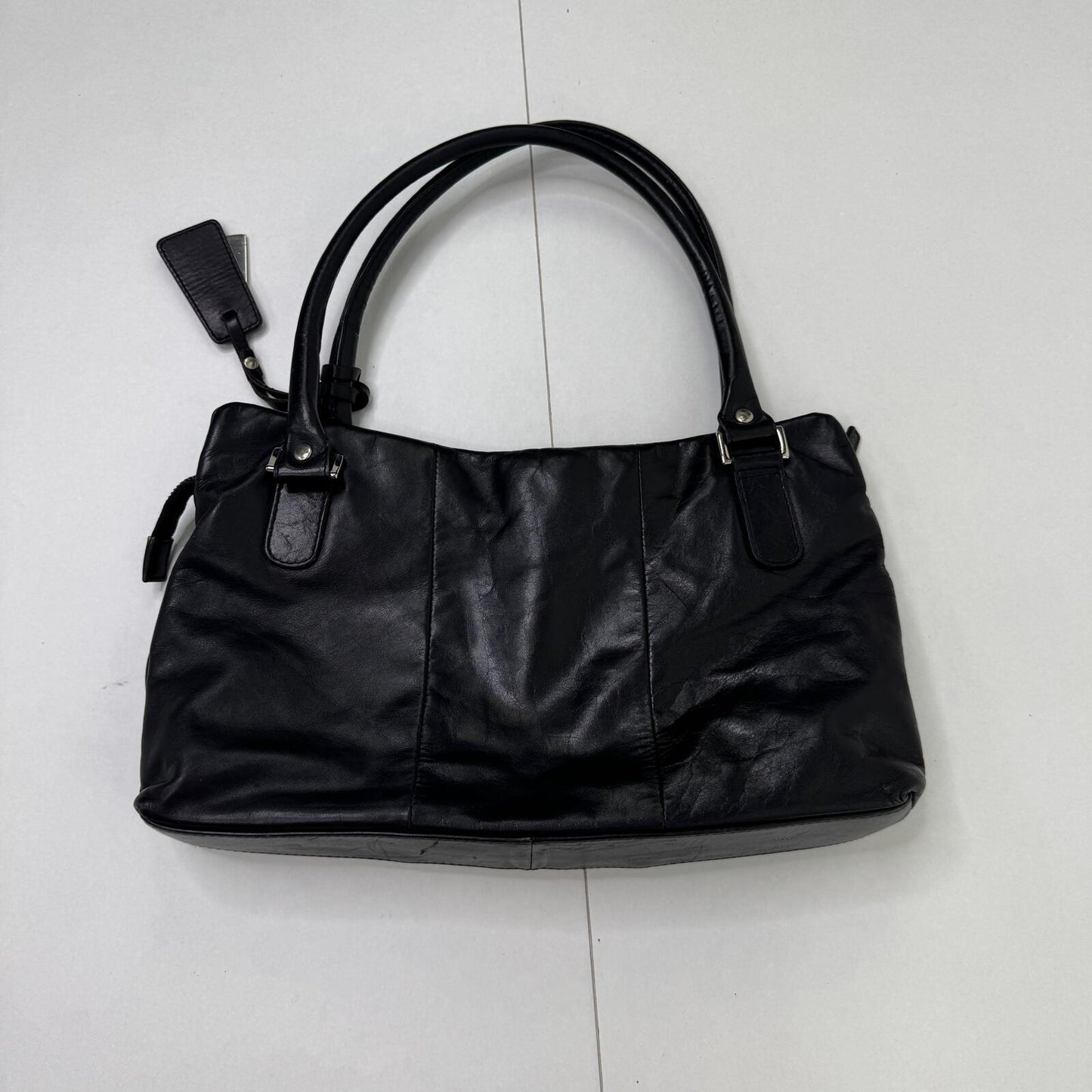 Y2K vintage shoulder bag genuine leather black silver cargo pockets utility