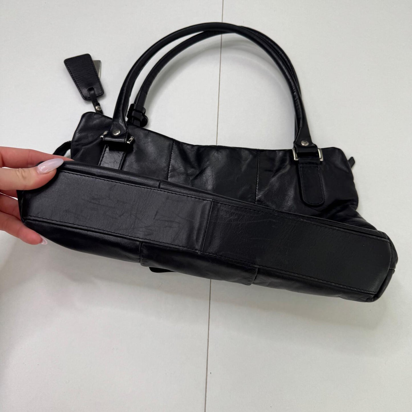 Y2K vintage shoulder bag genuine leather black silver cargo pockets utility