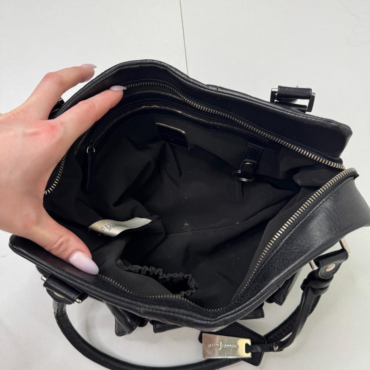 Y2K vintage shoulder bag genuine leather black silver cargo pockets utility