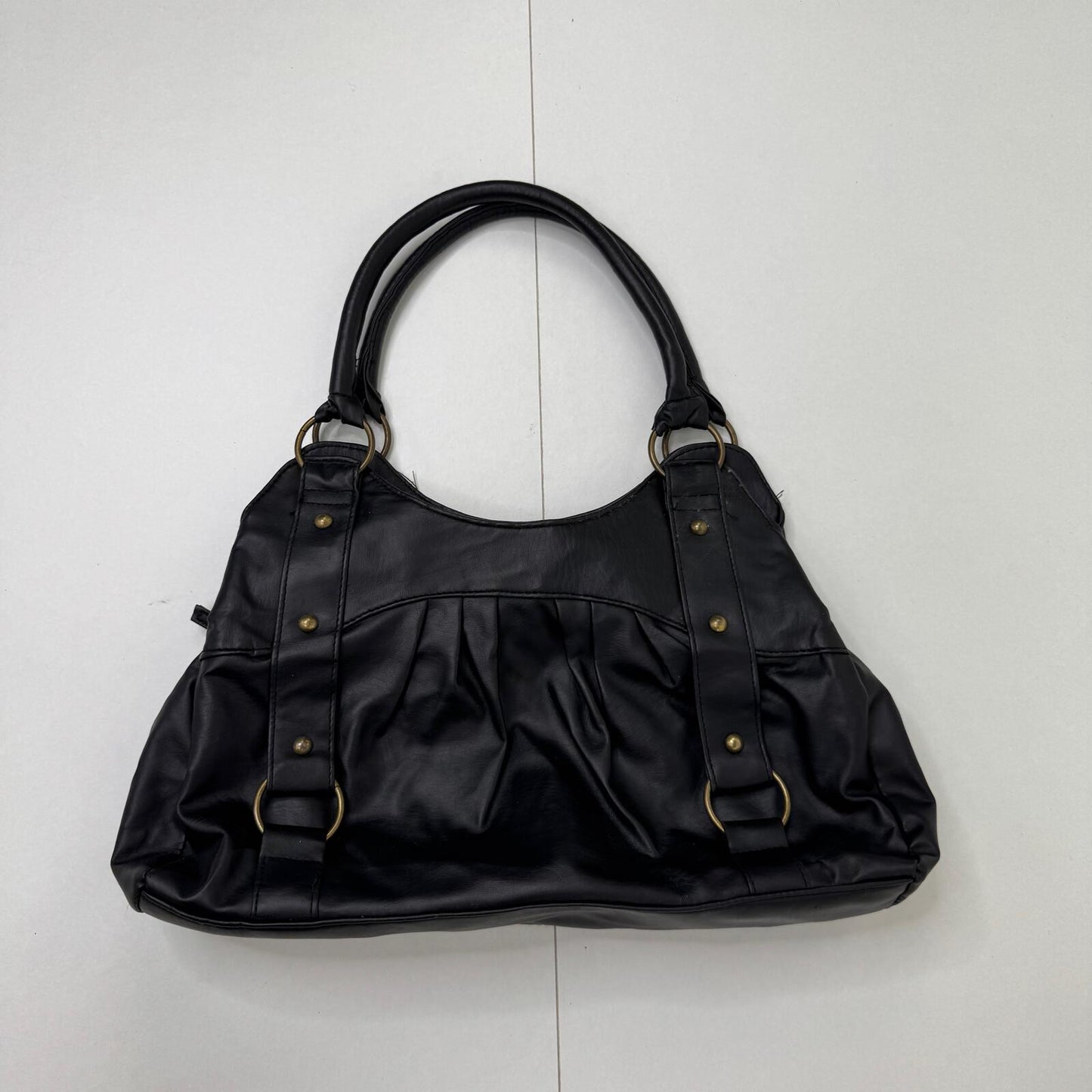 Y2K vintage shoulder bag faux leather studded ruched o ring medium size