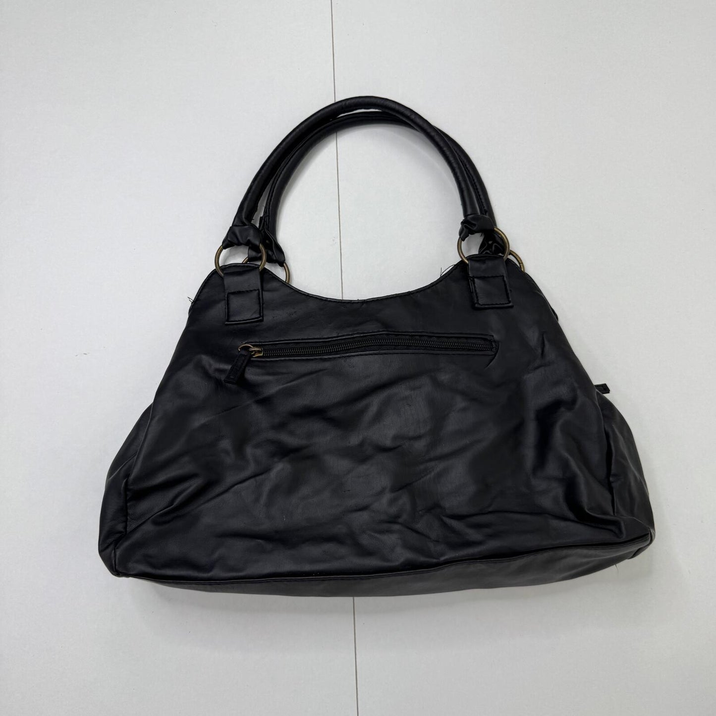 Y2K vintage shoulder bag faux leather studded ruched o ring medium size