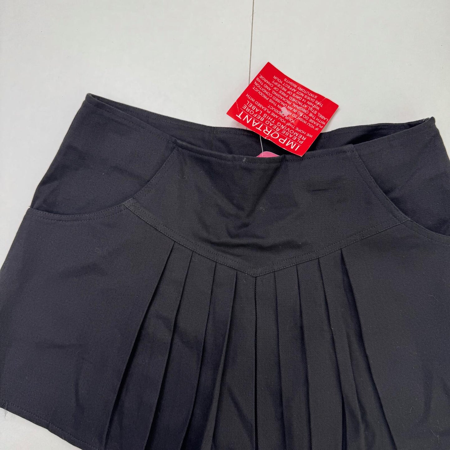 Y2K vintage mini skirt pleated side pockets 100% cotton black tailored a line