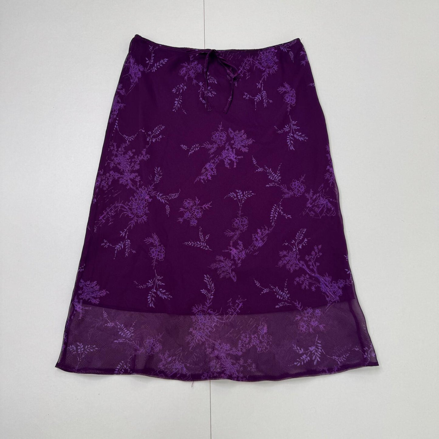 Y2K vintage midi skirt floral overlay purple bow flowy floaty purple flower