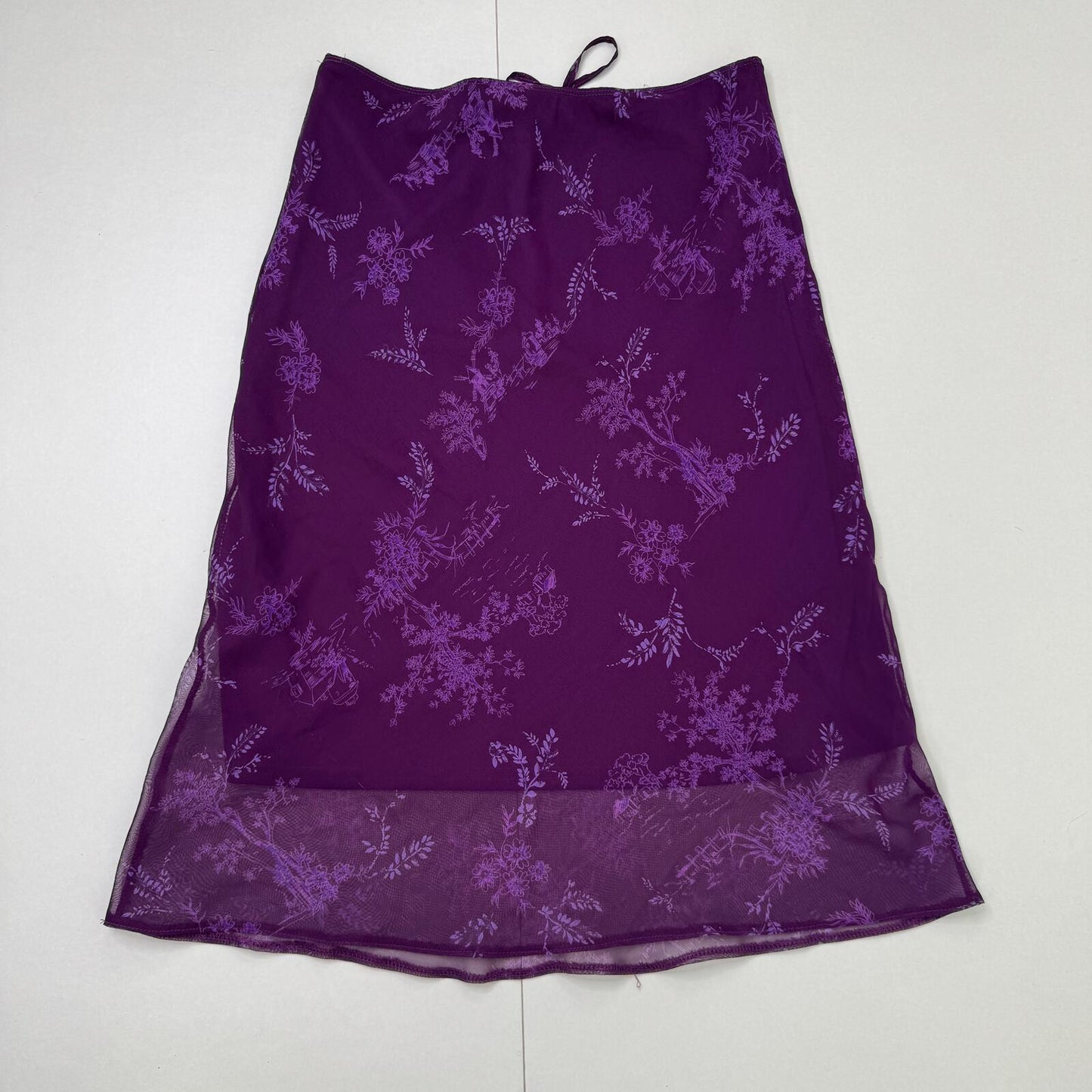 Y2K vintage midi skirt floral overlay purple bow flowy floaty purple flower
