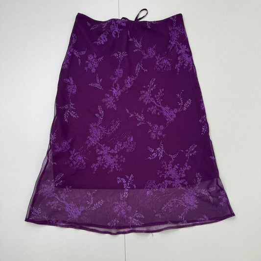 Y2K vintage midi skirt floral overlay purple bow flowy floaty purple flower