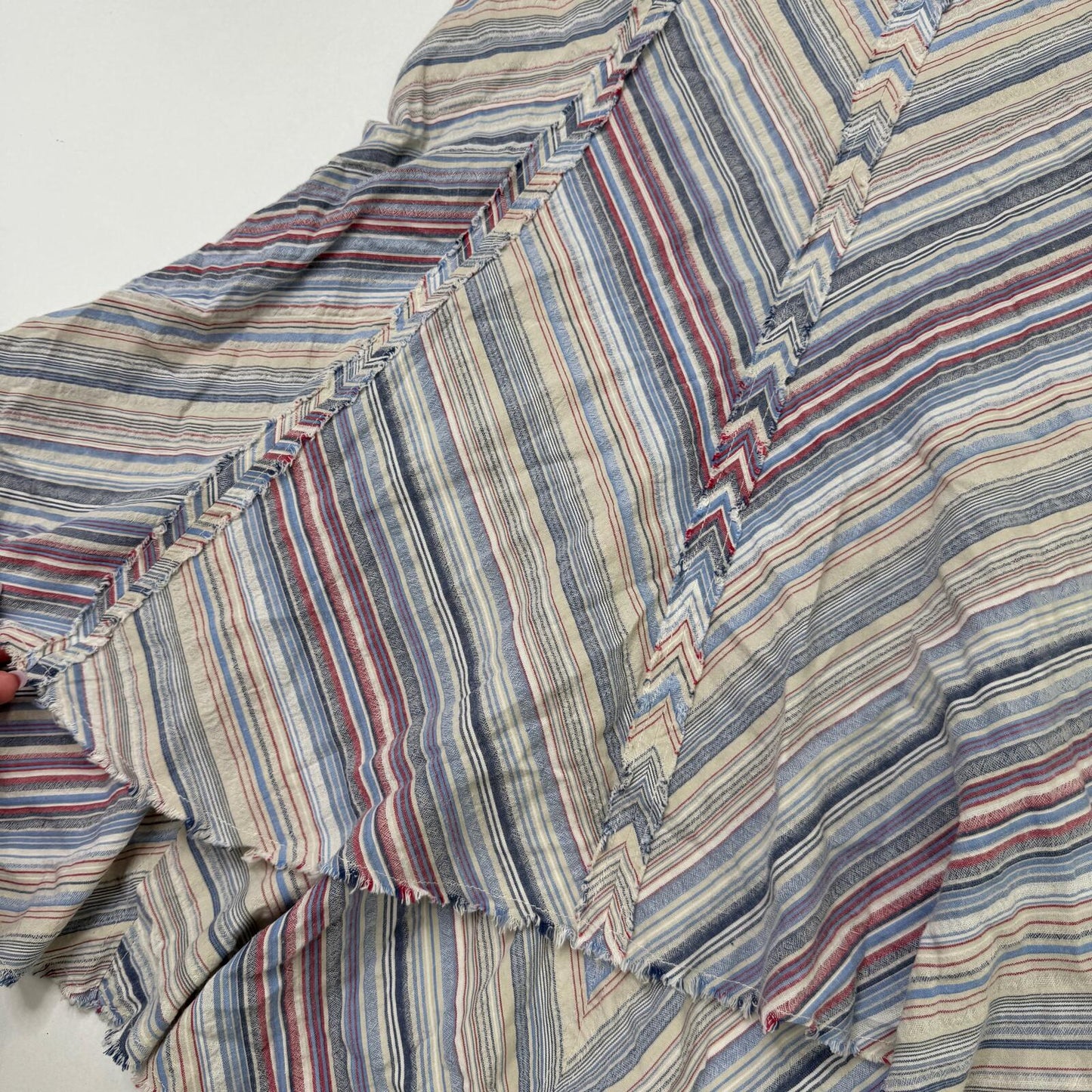 Y2K vintage maxi skirt stripe chevron a line curved asymmetrical hem fraying hem