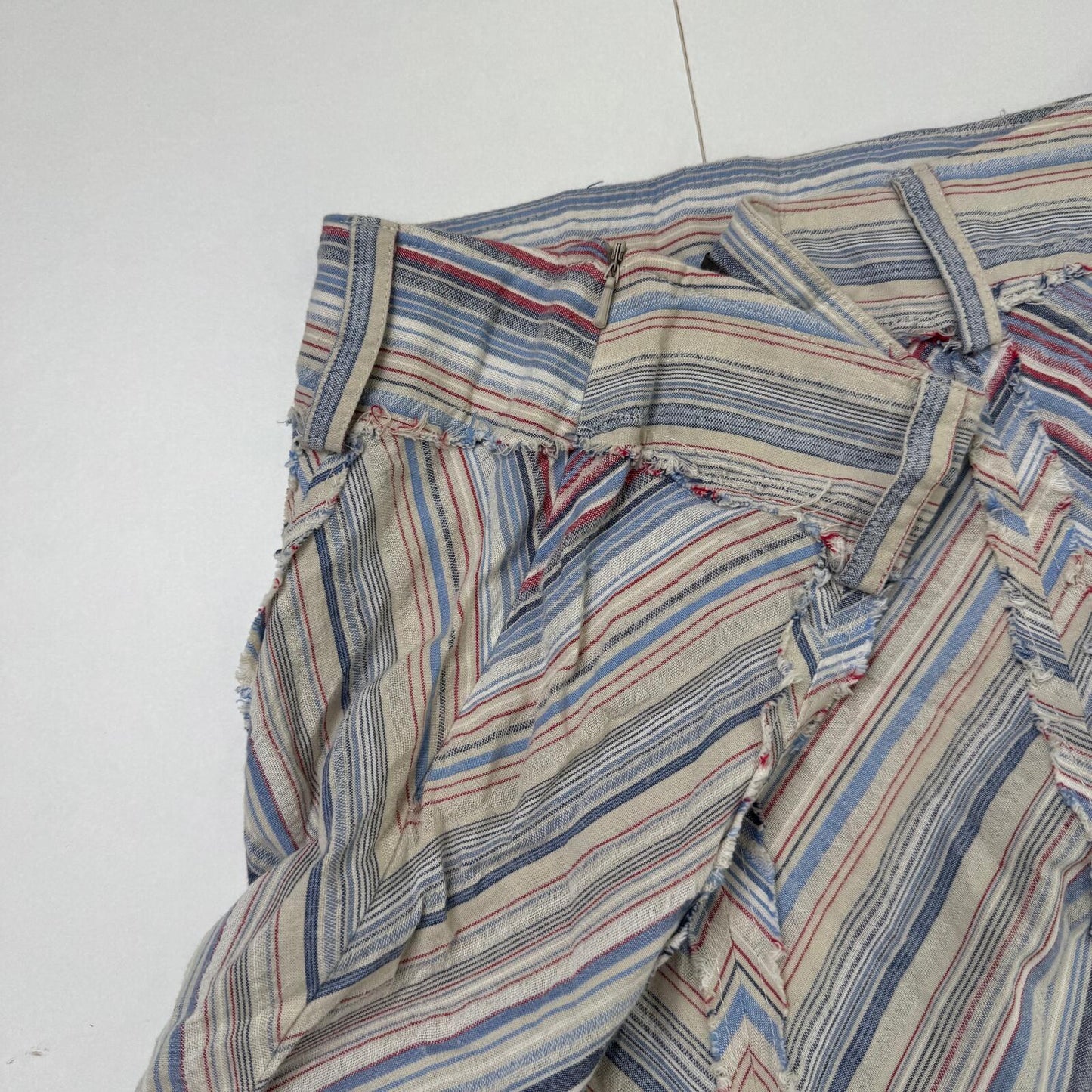 Y2K vintage maxi skirt stripe chevron a line curved asymmetrical hem fraying hem