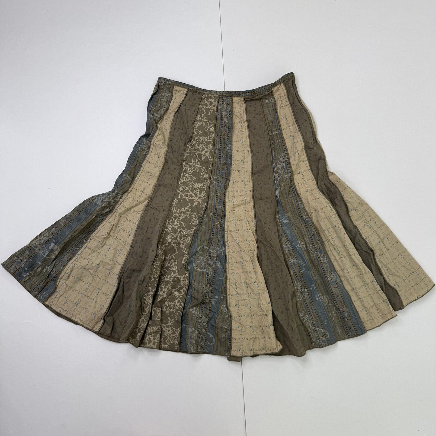 Y2K vintage midi skirt patchwork fairy whimsigoth khaki green floral pattern