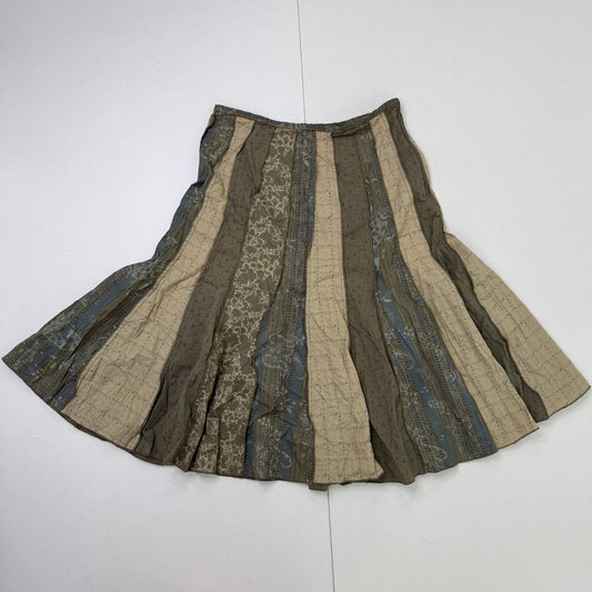 Y2K vintage midi skirt patchwork fairy whimsigoth khaki green floral pattern